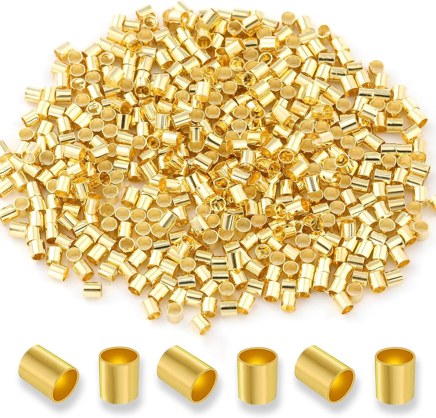 Crimp Beads for Jewelry Making - 500 Pcs Silver Plated Brass 2X2 Mm Crimping Beads, Cord End Caps Loose Stopper Beads, Tube Crimp End Beads for Earring Necklace Pendant DIY Jewelry Making