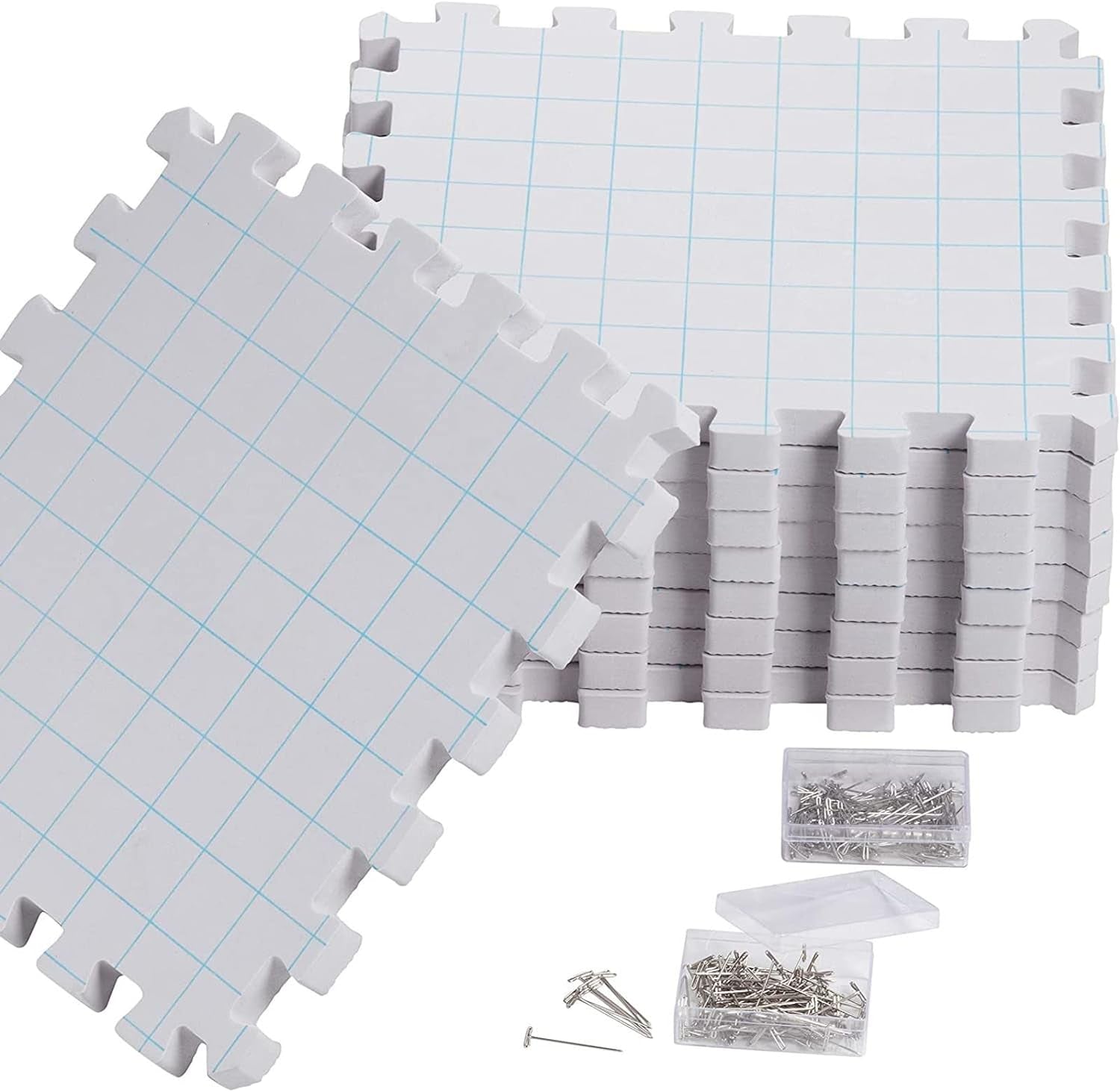 Extra Thick Blocking Mats for Knitting & Crochet 9 Pack with 200 T Pins and Storage Bag (12.5 In)