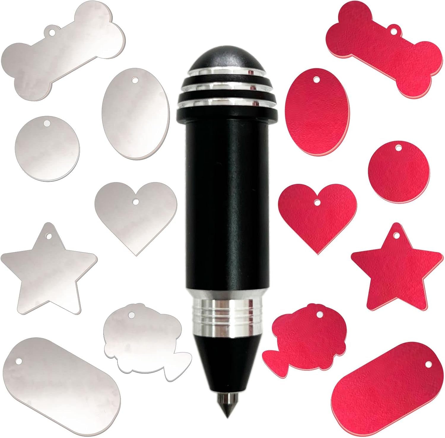 Engraving Tip Tool for Cricut Joy, with 2 Color & 7 Lovely Blank Tags, Shape of Dog Bone, Heart, Circle, Star, Fish, Oval, Rectangle