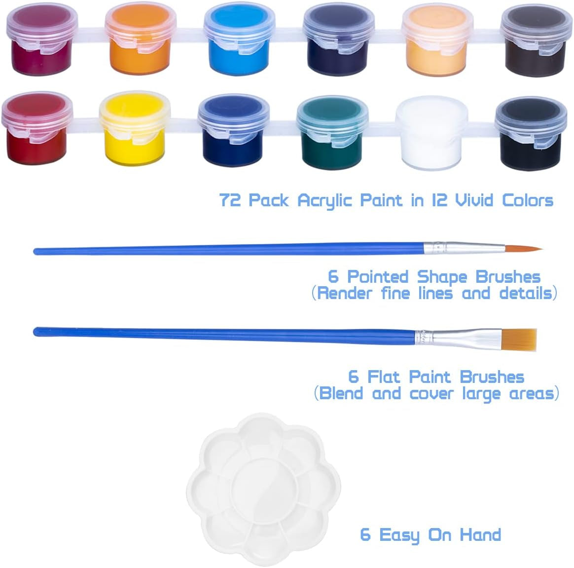 Washable Paint Set for Kids Arts and Crafts, 90PCS Classroom Painting Supplies, 6 Acrylic Paint Sets of 12 Colors, Mixing Palette, Brushes