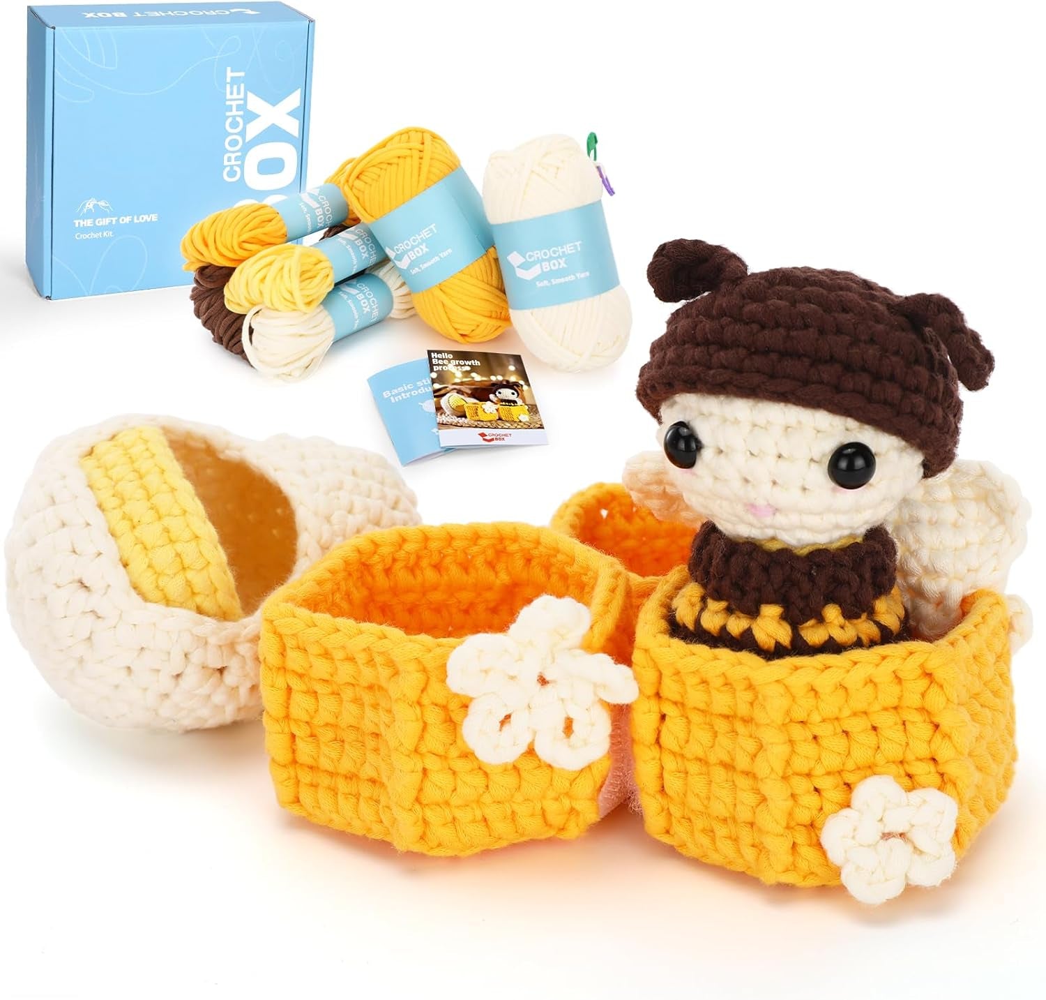 Crochet Kit for Beginners - Bee Crochet Kit, Learn to Crochet, All You Need In, Videos, Instructions, Soft Yarn, Birthday Gift for Adults
