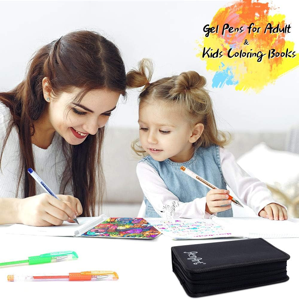 Gel Pens for Adult Coloring Books, 160 Pack Artist Colored Gel Pen with 40% More Ink, Black Case. Perfect for Kids Drawing Doodle Crafts Journaling Planner