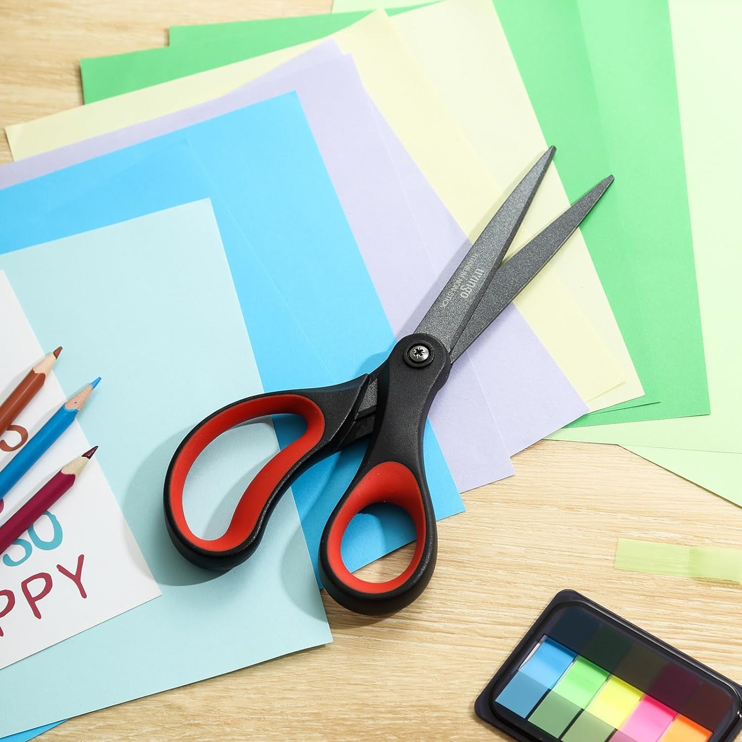 3 Pack Titanium Scissors All Purpose - Non Stick Stainless Steel Sharp Scissors Set Heavy Duty for Office School Sewing Crafting Cutting Fabric Paper, Comfortable Grip, 5”, 7” & 8”