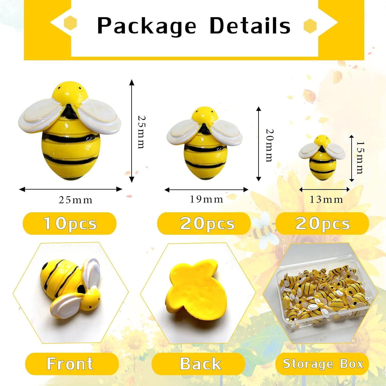 Tiny Resin Bees for Crafts, 50 Pcs Plastic Bumble Bee Decor for DIY Wreath Embellishments and Bee Themed Party Supplies Baby Shower Birthday Table Decoration