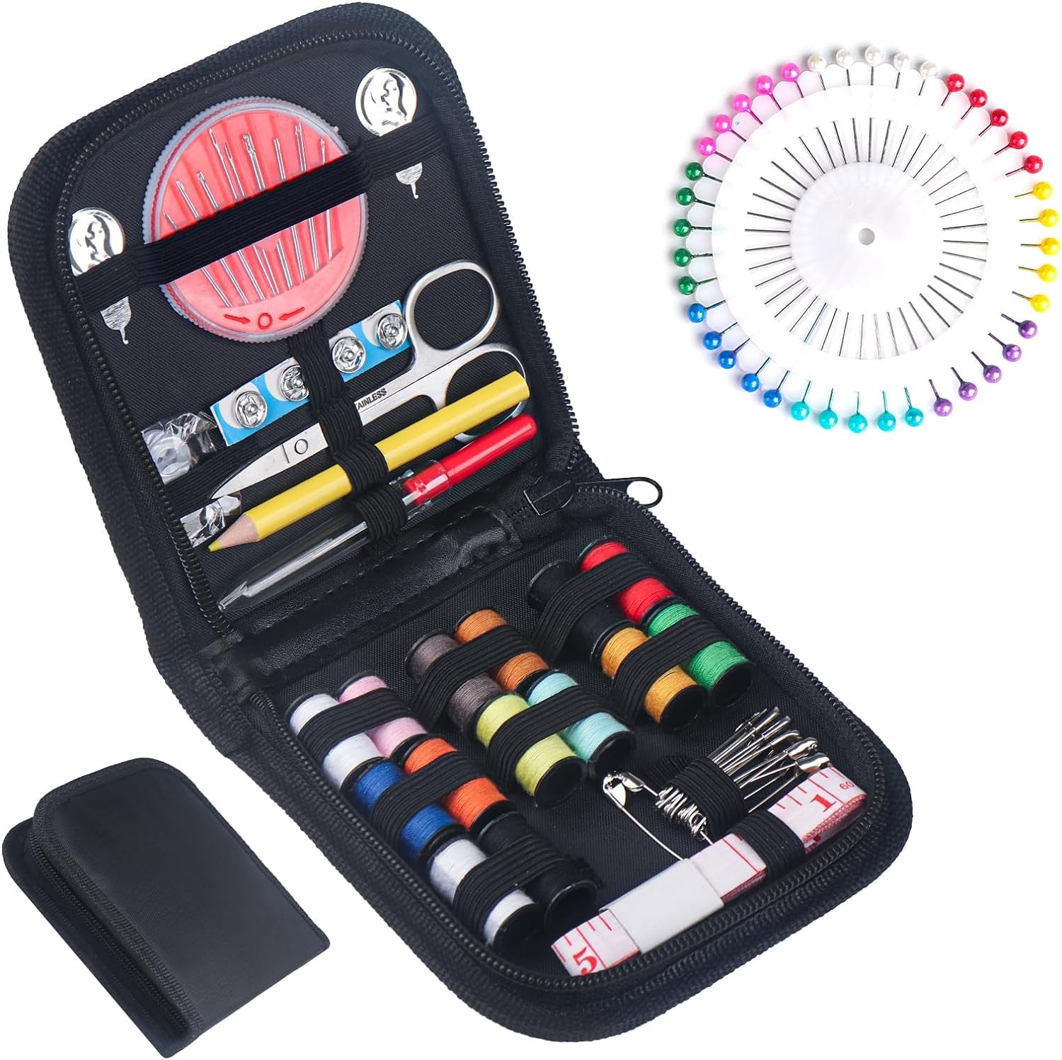 Sewing Kit with 94 Sewing Accessories, Sewing Kit Travel Sewing Accessories for Beginners, Yarn Rolls, Sewing Needles, Yarn, Thimble, Tape Measure Etc