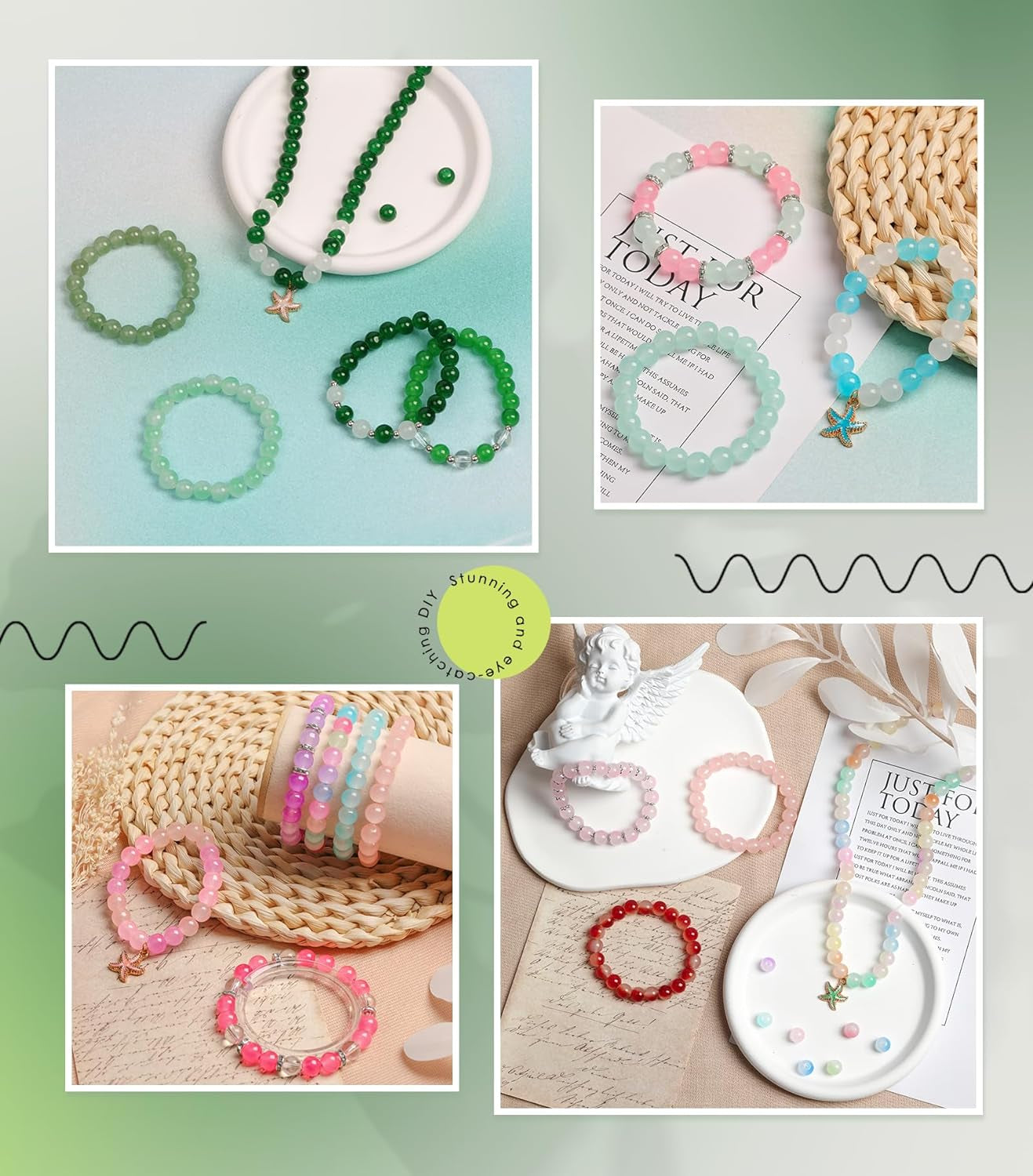 Glass Beads for Jewelry Making, 1520PCS 48 Colors 8Mm Crystal Beads Bracelets Making Kit with Star Pendants for Bracelet Necklace DIY Crafts Making