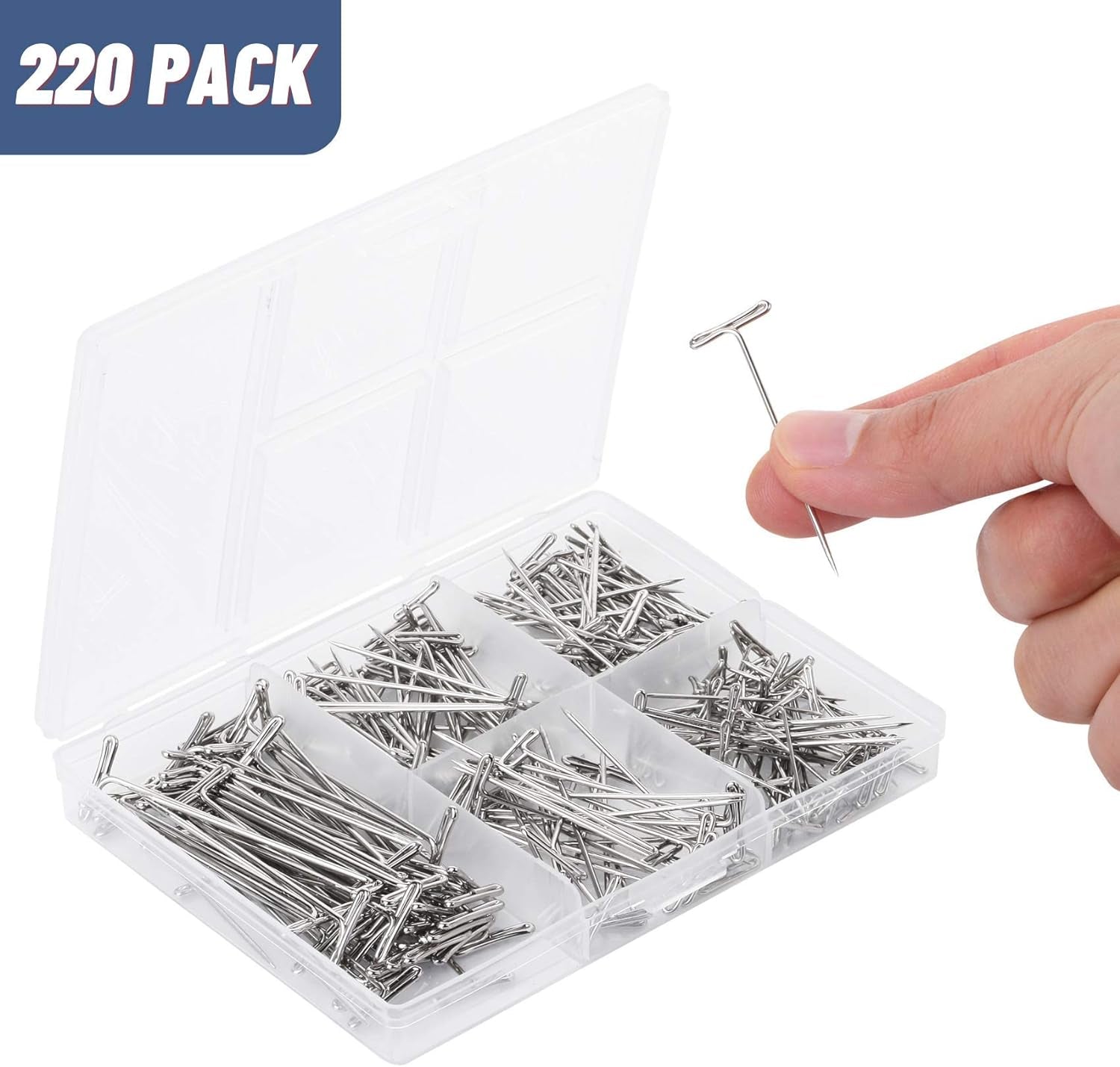 - T Pins, 220 Pack, Assorted Sizes, T-Pins, T Pins for Blocking Knitting, Wig Pins, T Pins for Wigs, Wig Pins for Foam Head, T Pins for Sewing, Wig T Pins, Blocking Pins, T Pins for Office Wall