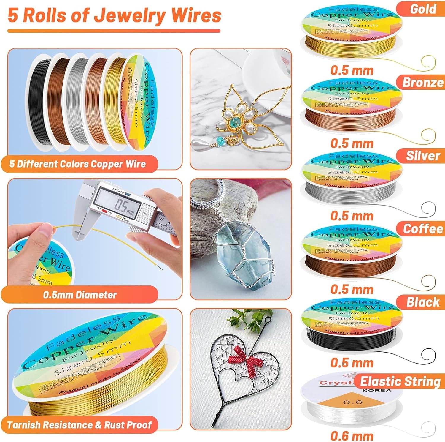 Jewelry Wire Wrapping Jewelry Making Supplies Kit, Ring Sizer Measuring Tools Kit with Tools, Ring Craft Wires, Jewelry Findings for Rings Repair