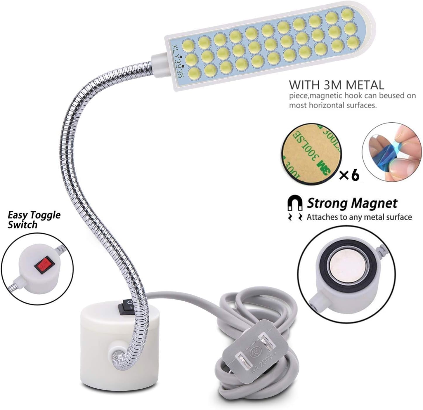 Sewing Machine Light (36LED) Gooseneck Work Light with Magnetic Mounting Base, White Soft Light for Lathes, Drill Presses, Workbenches (3PACK)