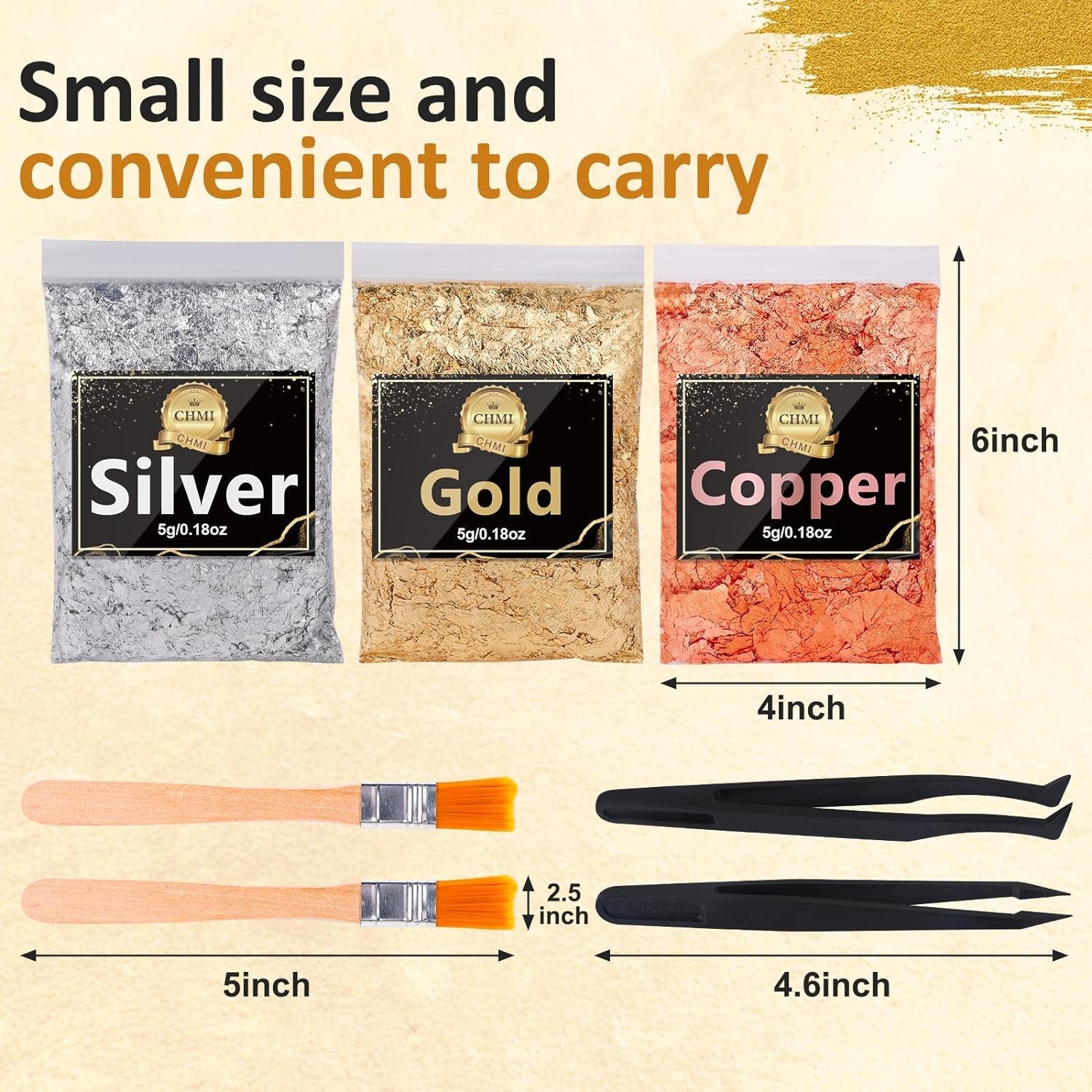 Gold Foil Flakes for Resin -15G, Jewelry Making, Imitation Gold Foil Flakes Metallic Leaf for Nails, Painting, Crafts, Slime and Resin Jewelry Making (Gold, Silver, Copper Colors)