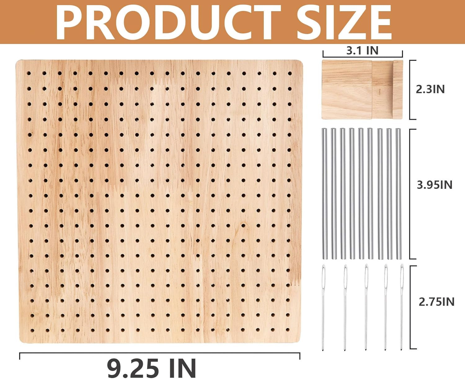 9.25 in Blocking Board for Crocheting with Pins, Wooden Crochet Square Blocking Board Mat with 20 Pcs Steel Pins 5 Needles (9.25 In)