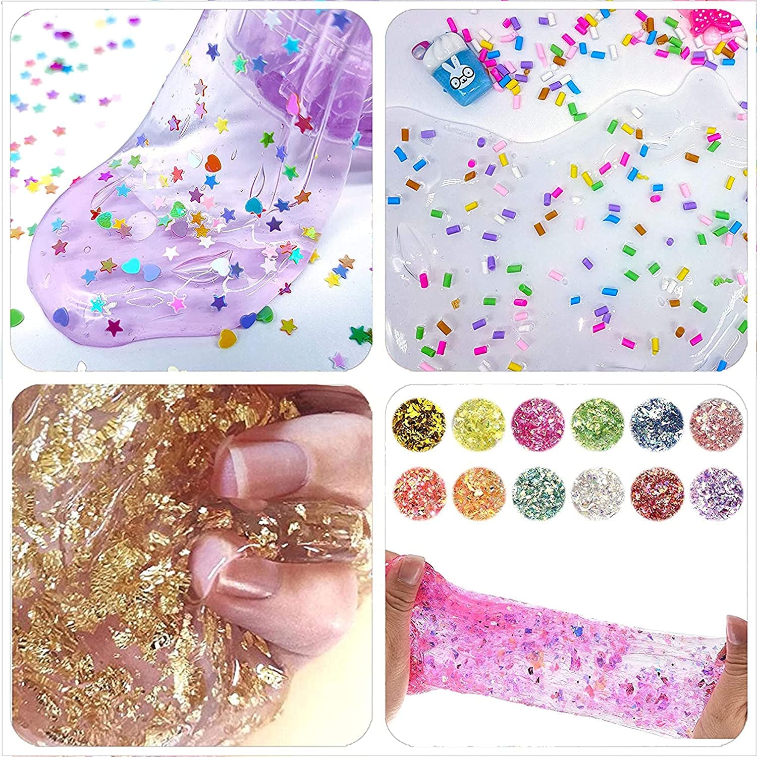 130 Pack Slime Making Kits Supplies,Gold Leaf,Foam Balls,Glitter Shake Jars,Fishbowl Beads,Fruit Slices,Fake Sprinkles,Glitter Sequins Accessories, Sugar Papers (Slime Kits)