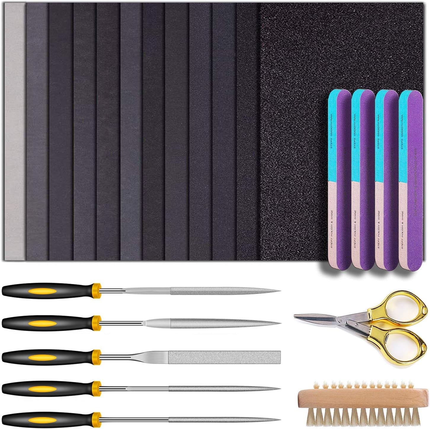Resin Sanding and Polishing Kit,23 Pieces  Resin Casting Tools Set, Include Sand Papers,Resin File,Polishing Blocks,Scissors,Wooden Brush for Polishing Epoxy Resin Jewelry Making Supplies
