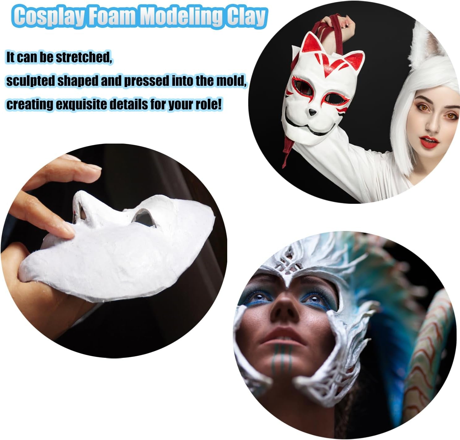 White Moldable Cosplay Foam Clay (500 Gram) - High Density Air Dry Clay, Modeling Clay for Intricate Designs, Figures, Masks, Craft Projects,Great for Cutting, Sanding or Shaping with Tools.