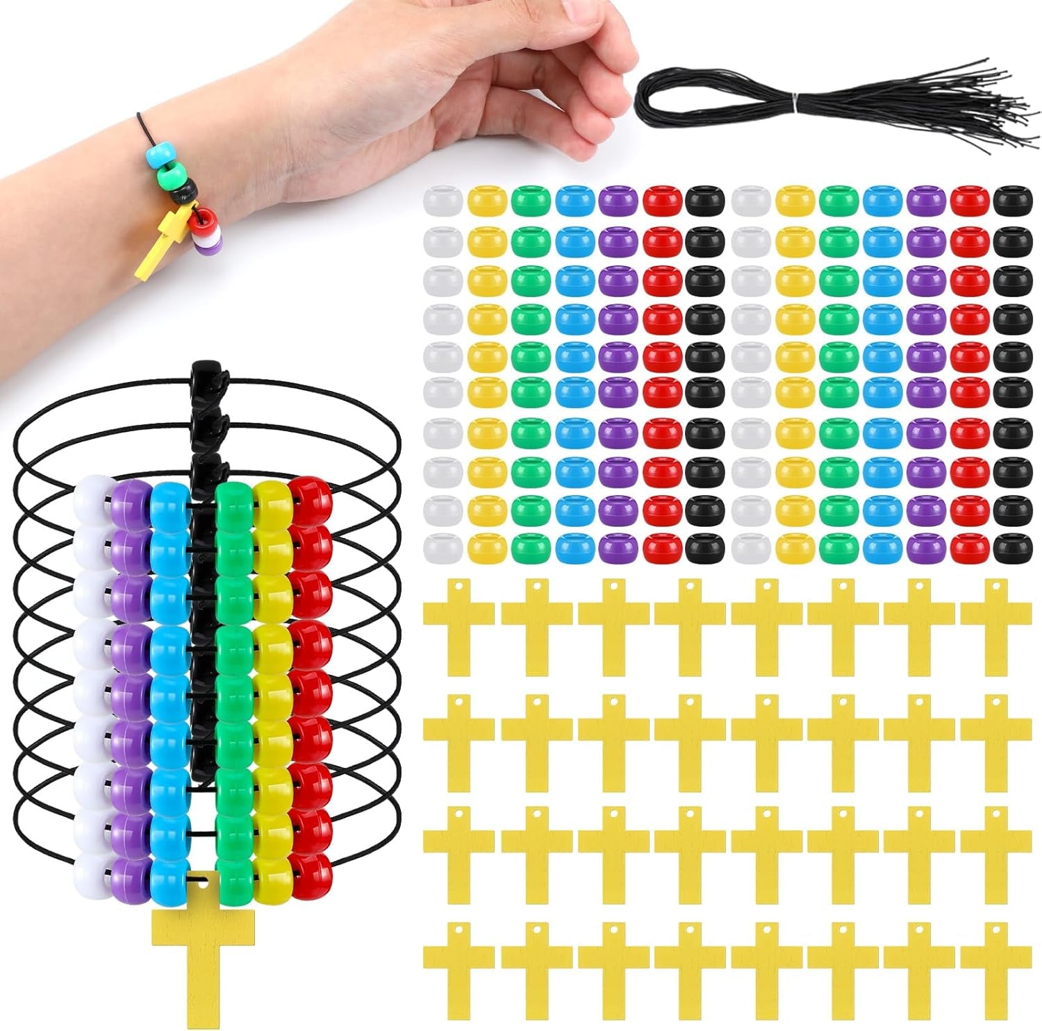 36 Sets Bible Crafts for Kids Wristband Cross Crafts Religious Bead Wristband Kit Christian Faith Jesus Cross Beads DIY Jewelry Making Gifts for VBS Sunday School Supplies Fun Home Activities