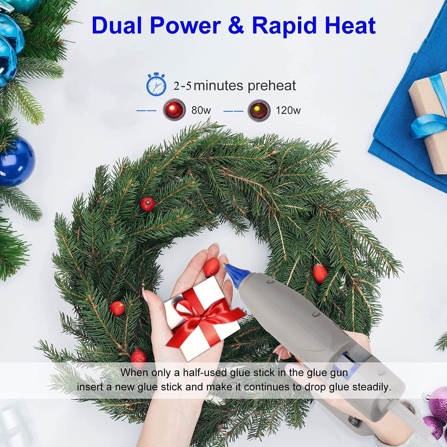 Full Size Hot Glue Gun,  120W&amp;80W Glue Guns Dual Temp Large Industry Glue Gun, Corded Detachable Cord Use Stand-Up Base Anti-Drip Hot Melt Glue Gun with 12 Glue Sticks for Art DIY Craft Repair