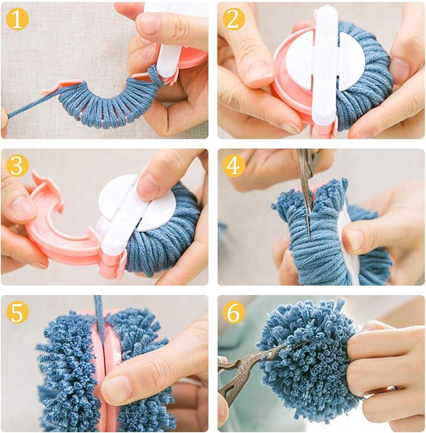2 Set Pompom Makers of 6 Sizes,  50 PCS Pom Pom Kit Includes 8 PCS Pom Pom Maker, 2 PCS Thread Cutter Scissors, 40 PCS Plastic Needles for Fluff Ball Weave DIY Wool Yarn Knitting