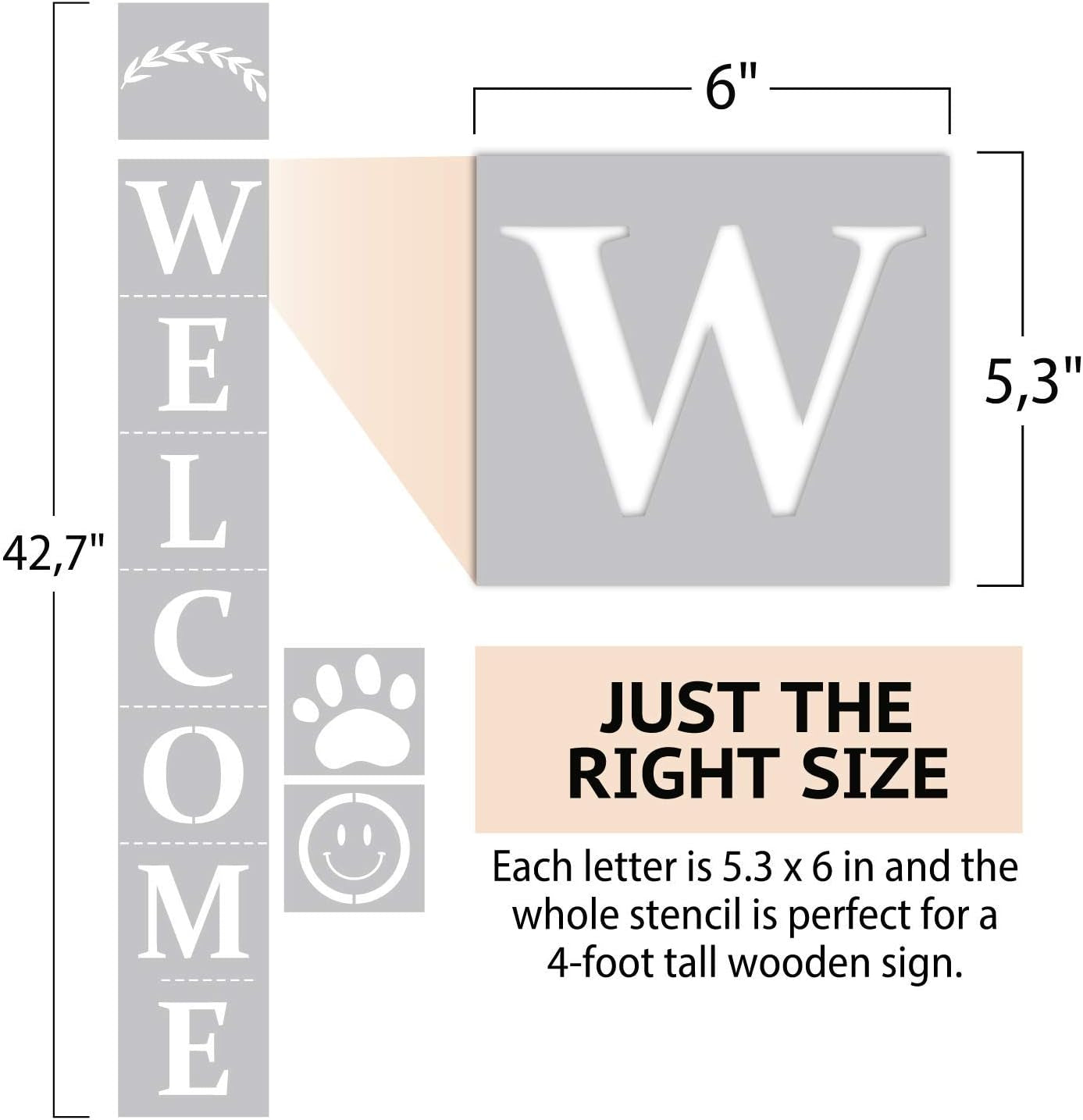 Welcome Stencil, Stencils for Painting on Wood Reusable, Own DIY Projects, Gifts and More, Easy to Use Large Letter Stencil – Horizontal and Vertical (Welcome Stencil)