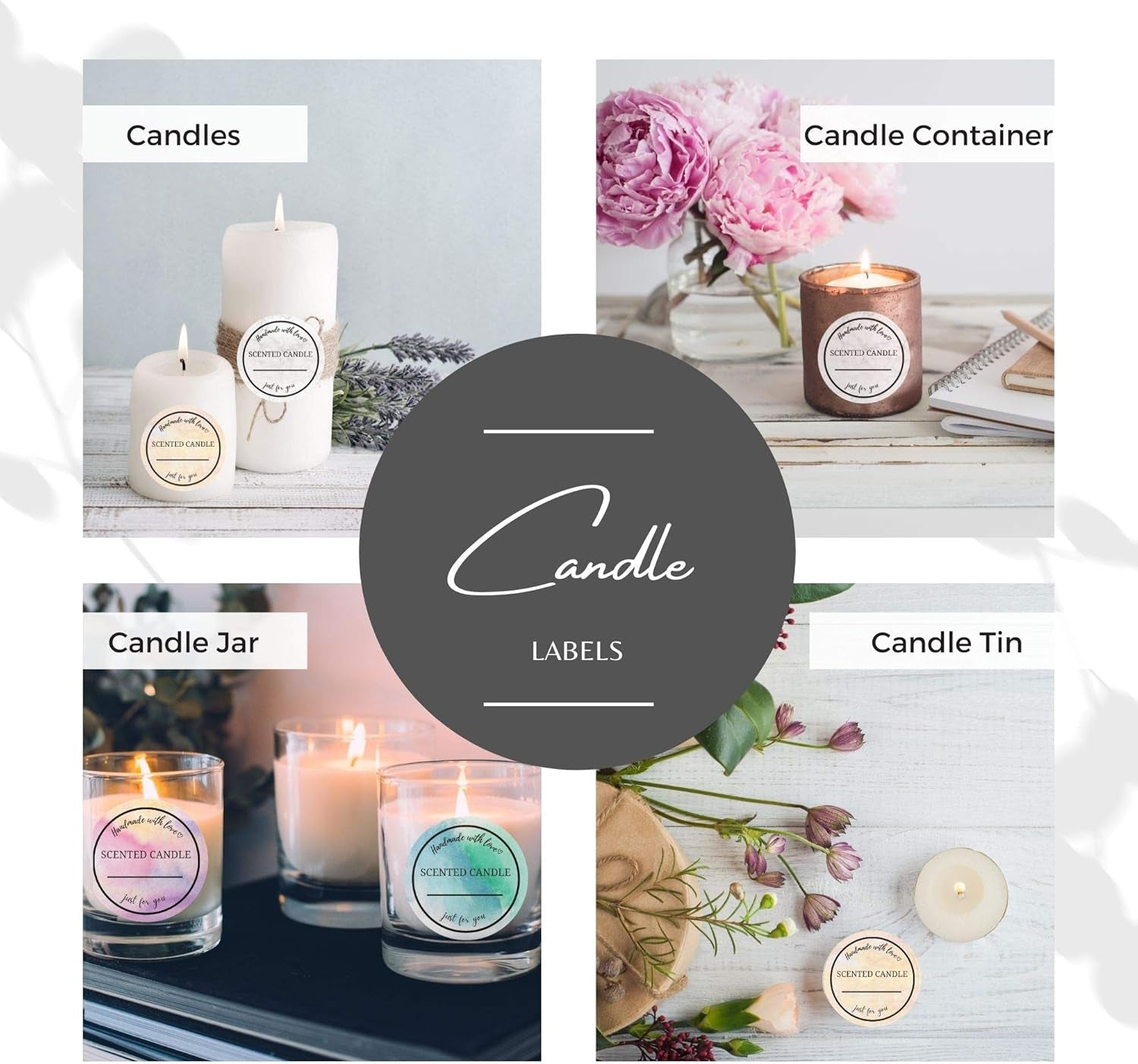 Candle Label Roll | 2 Inch I 300Pcs Waterproof Labels for Candle Making Supplies, Candle Tins, Candle Container, Candle Jars with Lids, Candle Boxes Packaging