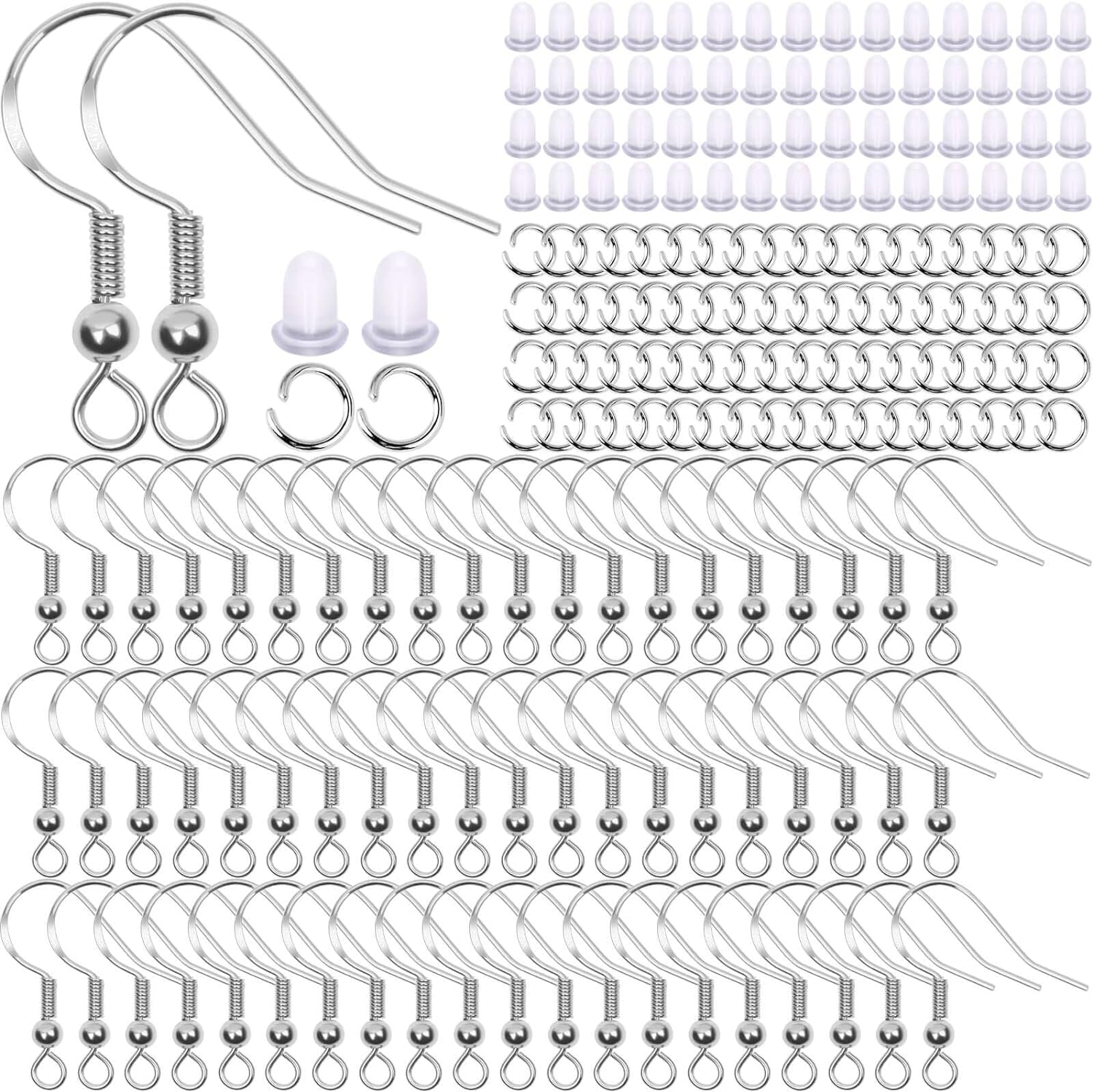 Hypoallergenic Earring Hooks,  600Pcs Earring Making Kit with Jump Rings and Clear Rubber Earring Backs for DIY Jewelry Making (Silver and Gold)