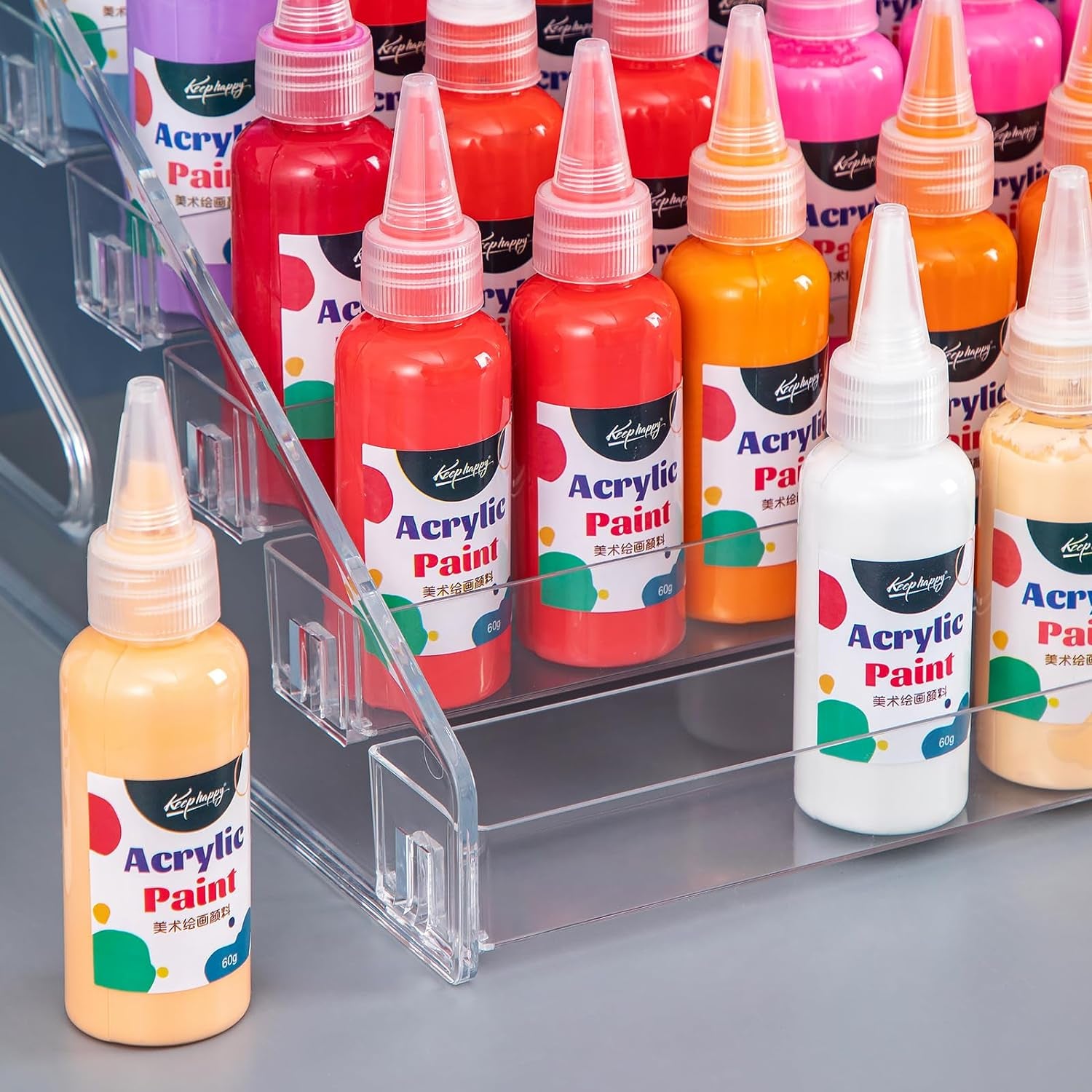 Acrylic Paint Organizer (7Layer) & Paint Brush Holder (26 Holes) for Paint Storage Paint Tube Holder, Clear Paint Bottle Rack for Alcohol Inks, Food Coloring Organizer Paint Storage Box