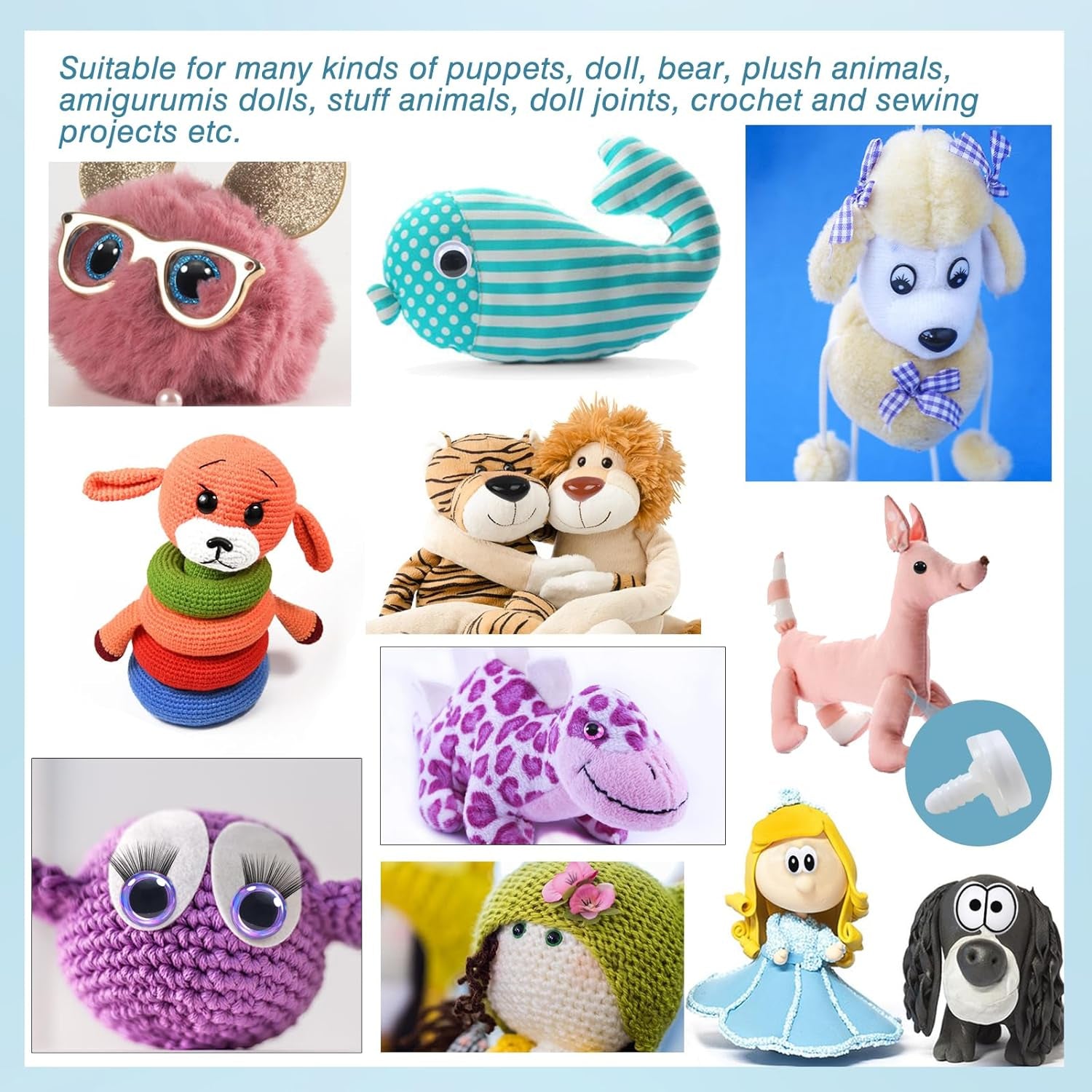 180Pcs Safety Eyes Backs 12Mm to 20Mm Plastic Washers for Safety Eyes and Noses Doll Accessories Washers for Stuffed Animals Amigurumis Crochet Bears Doll Making