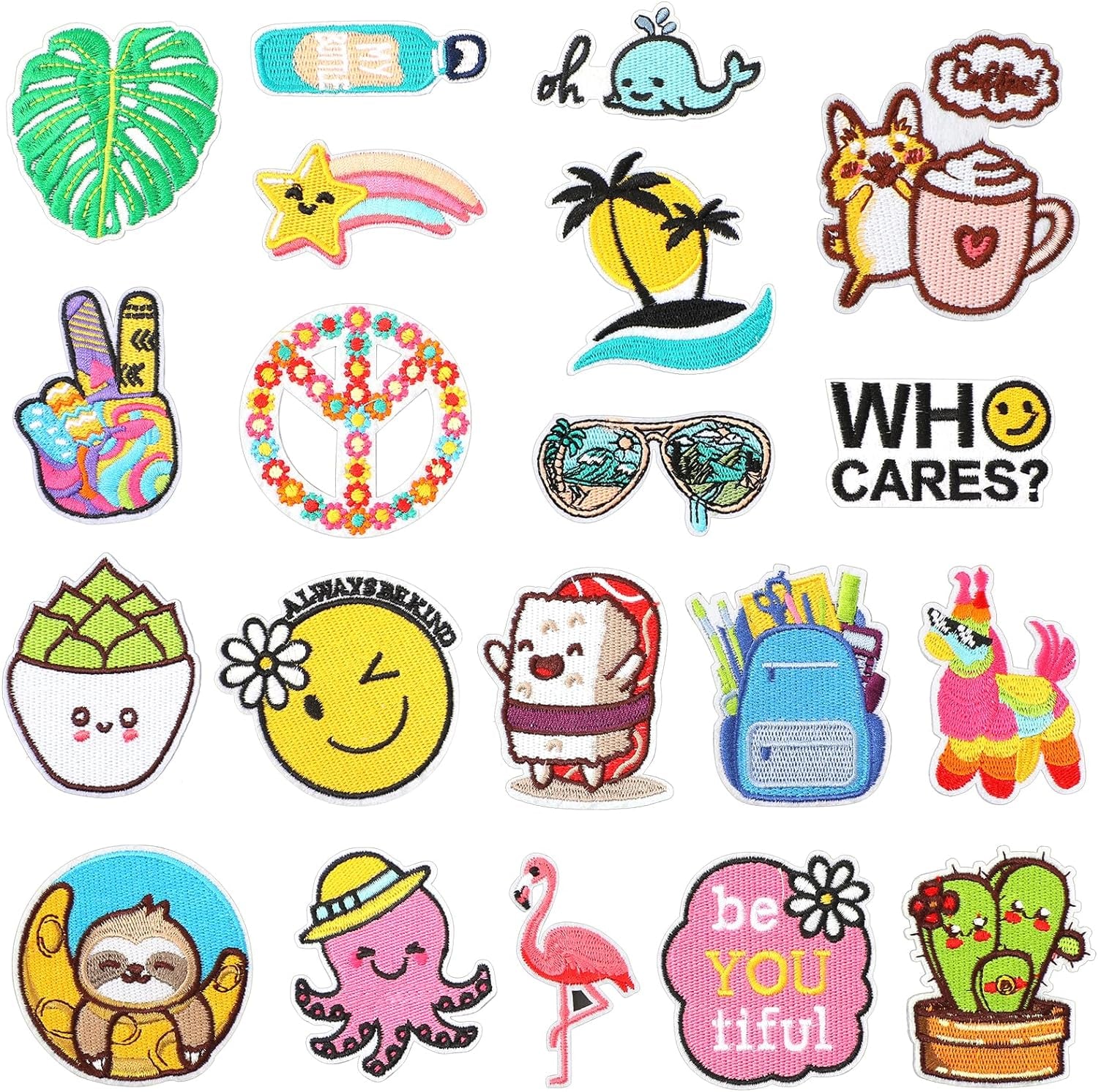 20 Pieces Iron on Hippie VSCO Vintage Patches Appliques Hippie Retro Embroidered Patches Summer Beach Iron on Patches for Backpacks, Jeans, Jackets and Clothes DIY Craft(Novel Style)