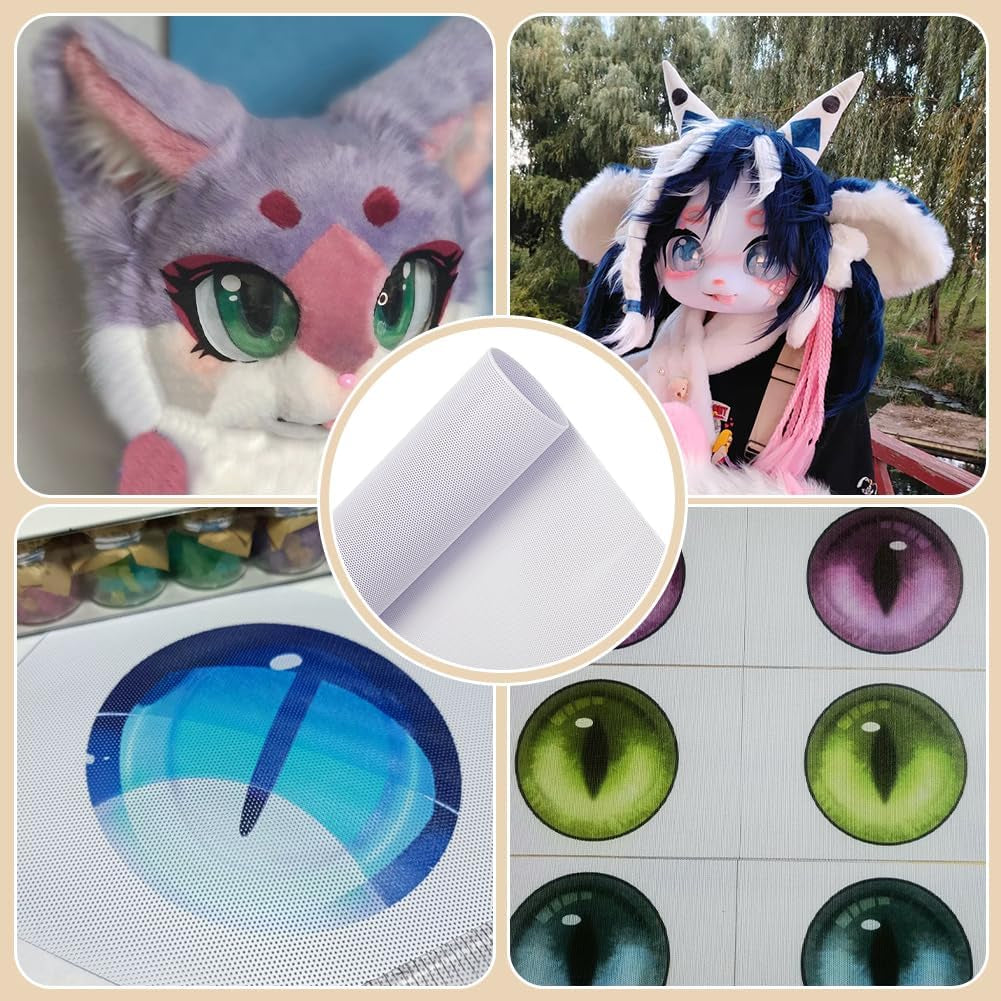 Custom Fursuit Eye Mesh, 39X11.8Inch White PVC Mesh Net 0.2Mm Thick Waterproof Printable Mesh for Furries Cosplay, Sculptures, Props, Fursuits, Craft Making, Hole: 0.8Mm