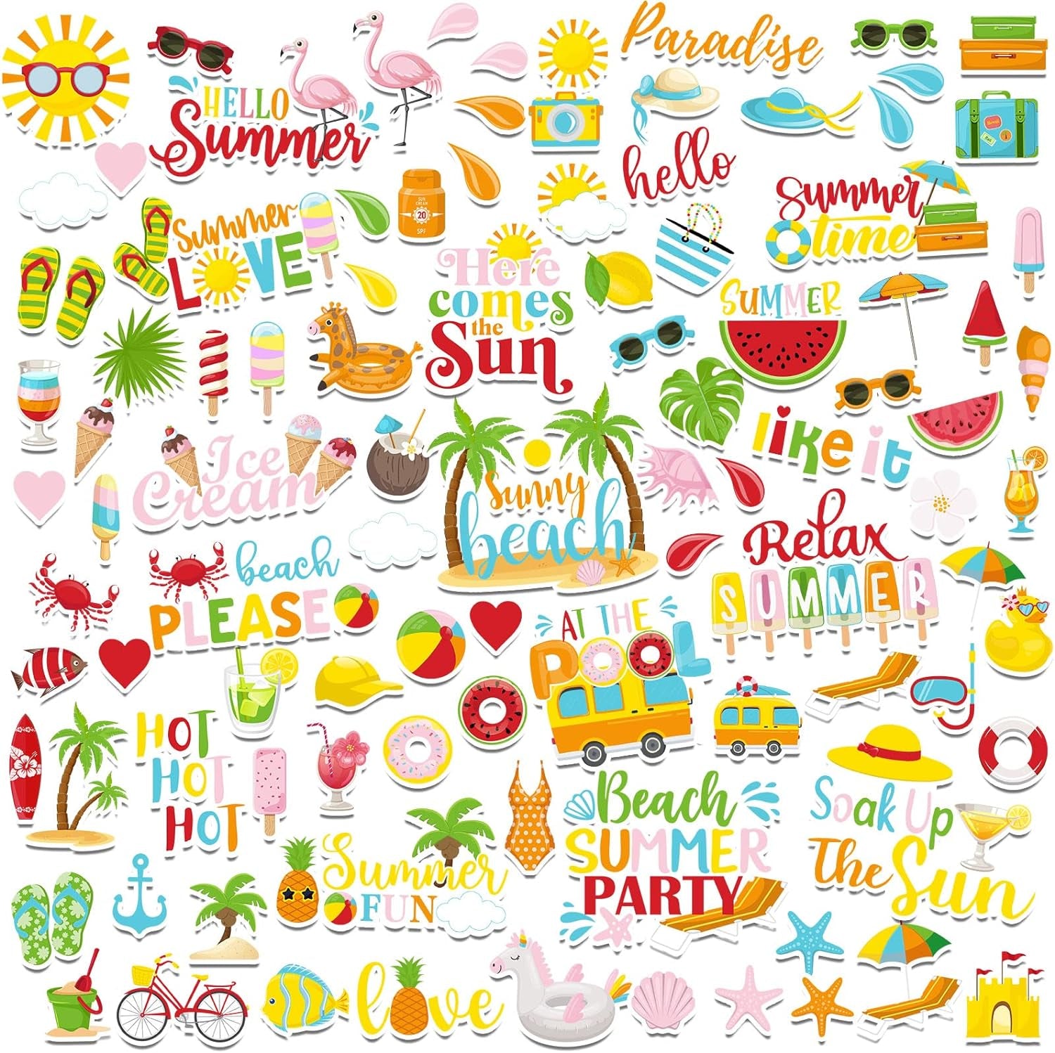 100 Pcs Summer Themed Paper Die Cuts Cardstock Scrapbook Die Cuts Scrapbooking Summer Cut Outs Scrapbook Embellishments for Summer Bulletin Board Decorations DIY Craft Making Supplies