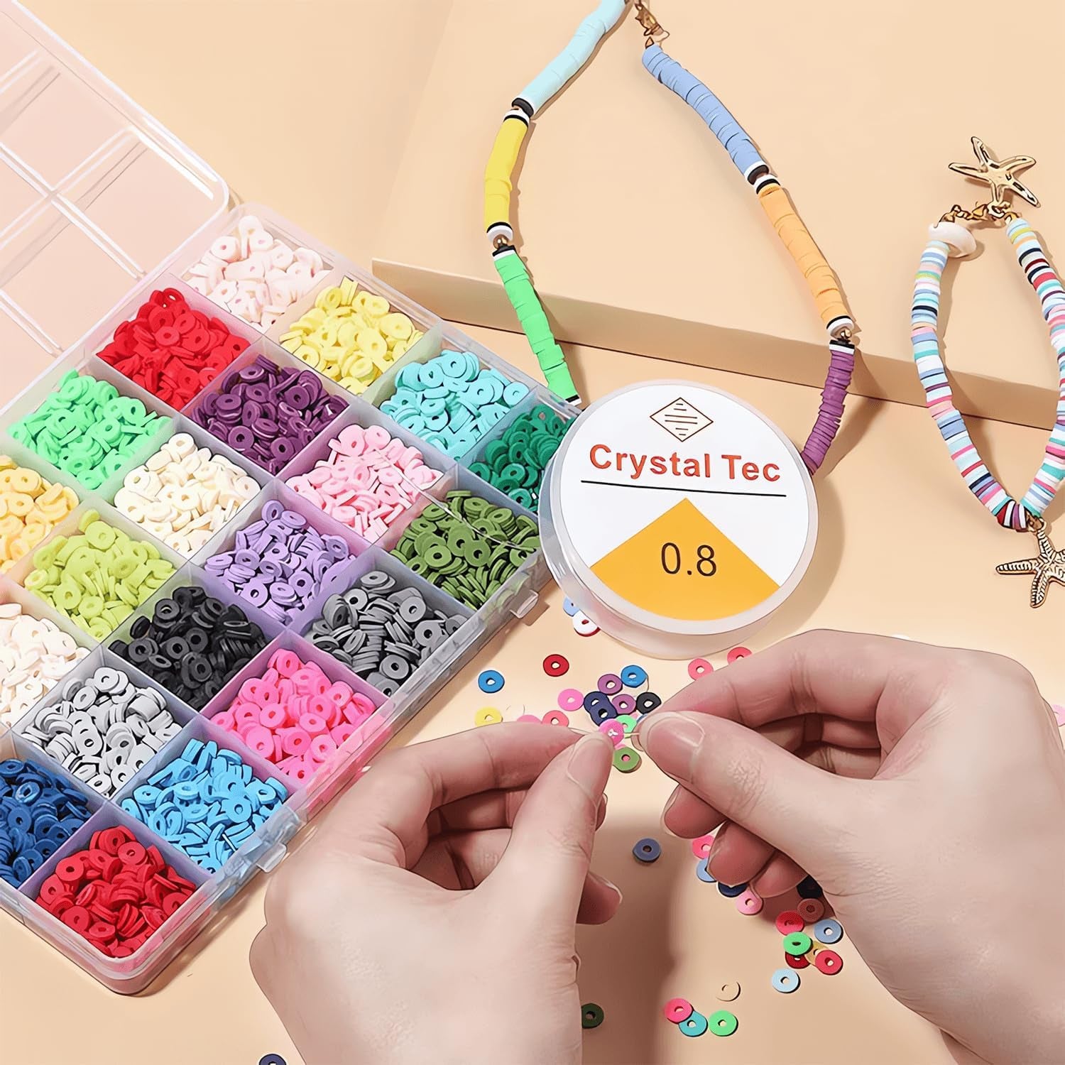 SHAPPIE Bracelet Making Kit with 18,500 Pcs & 120 Colorful Clay Beads – Heishi Beads for Necklace, DIY Bracelets & Earrings