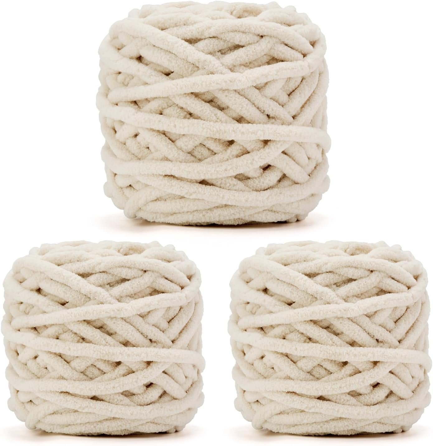 Blanket Yarn 3 Pack of 100G/3.5Oz - White Chenille Yarn 6 Super Bulky - Knitting, Crocheting &amp; Crafts Chunky Yarn
