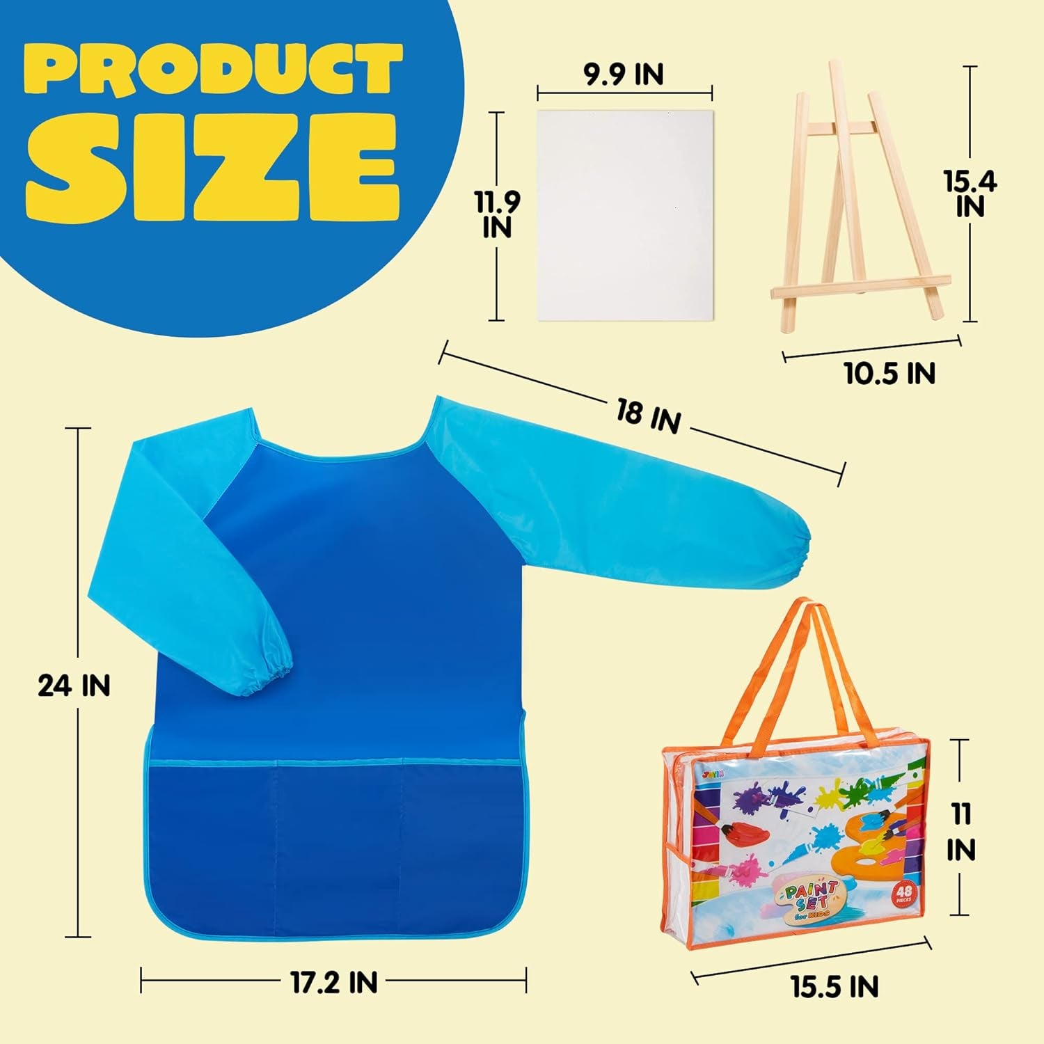 48 Pieces Art Painting Supplies for Toddlers and Kids with 12 Paint Brushes, 10 Painting Canvas, 2 Tabletop Easels, 2 Art Smocks, 18 Acrylic Painting Colors, Paint Palettes, Presents for Kids