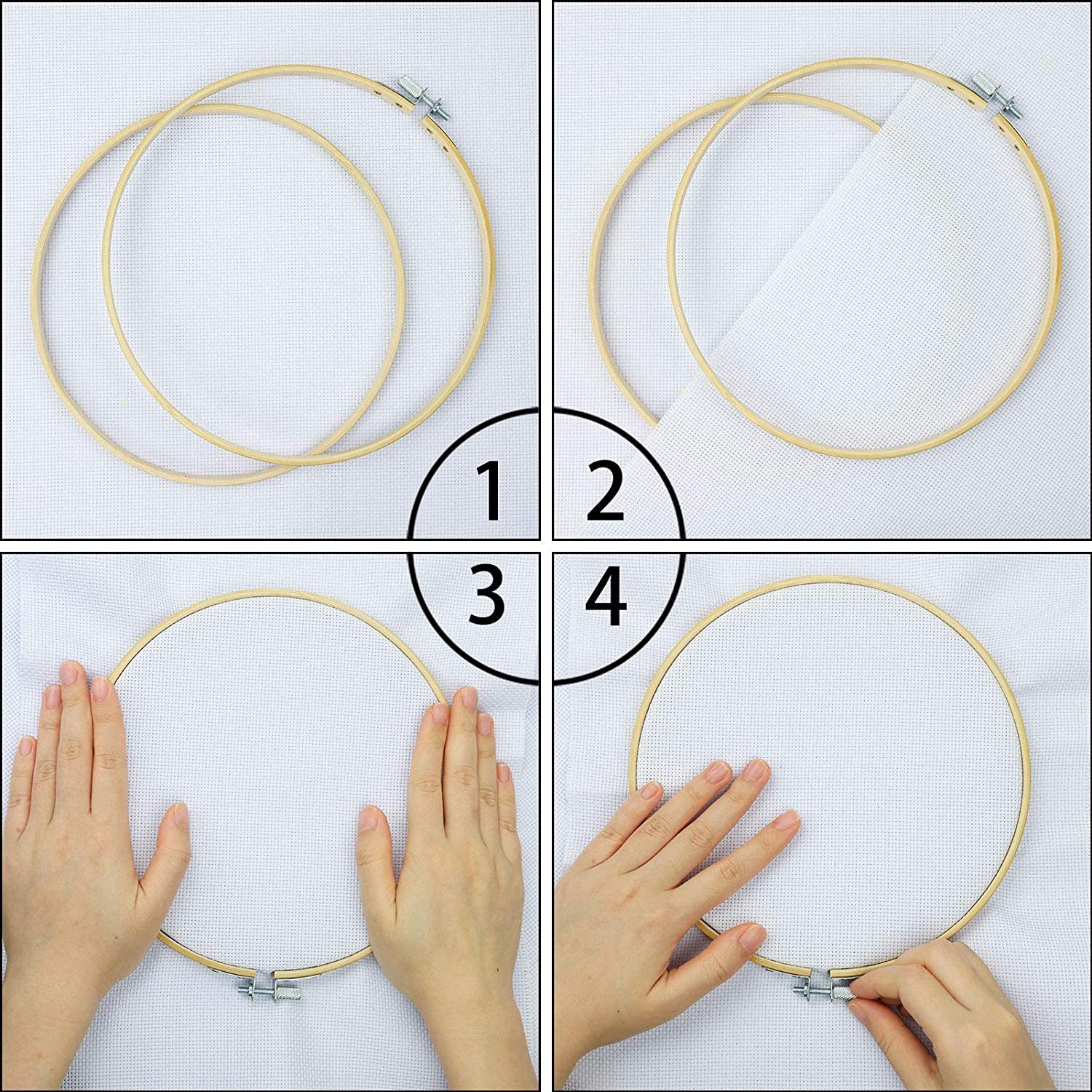 5 Pieces Embroidery Hoops Bamboo Circle Cross Stitch Hoop Ring 5 Inch to 10 Inch for Embroidery and Cross Stitch