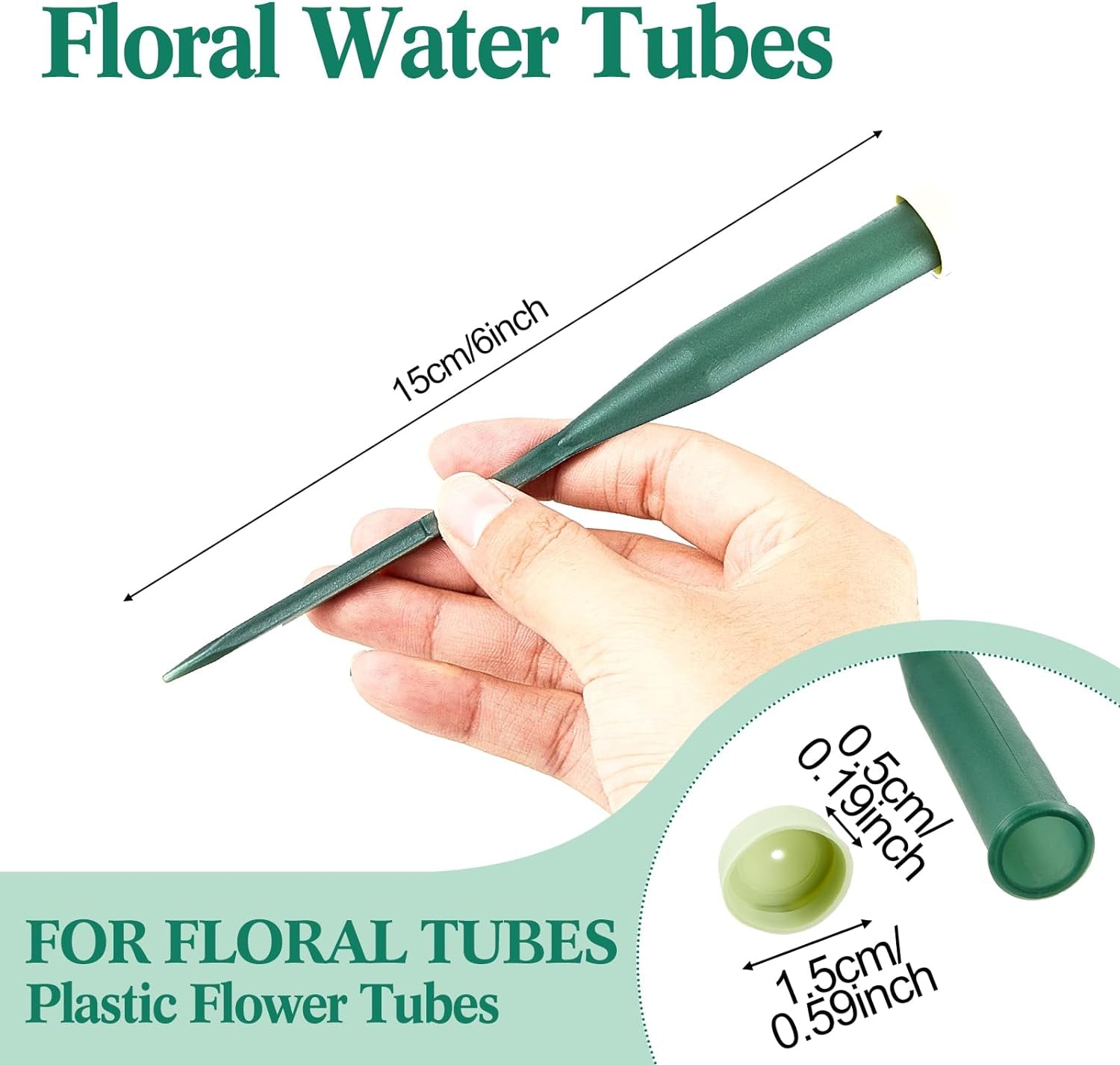 270 Pcs Floral Water Tubes Plastic Green Floral Tubes with Rubber Caps Fresh Flower Water Tubes Flower Arrangements Supplies for Bouquet Stem Supplies, 6 Inches