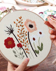 3 Pack Embroidery Starter Kit for Beginners Stamped Cross Stitch Kits with Cute Flowers and Plants Patterns with 1 Embroidery Hoop and Color Threads for Adults Kids