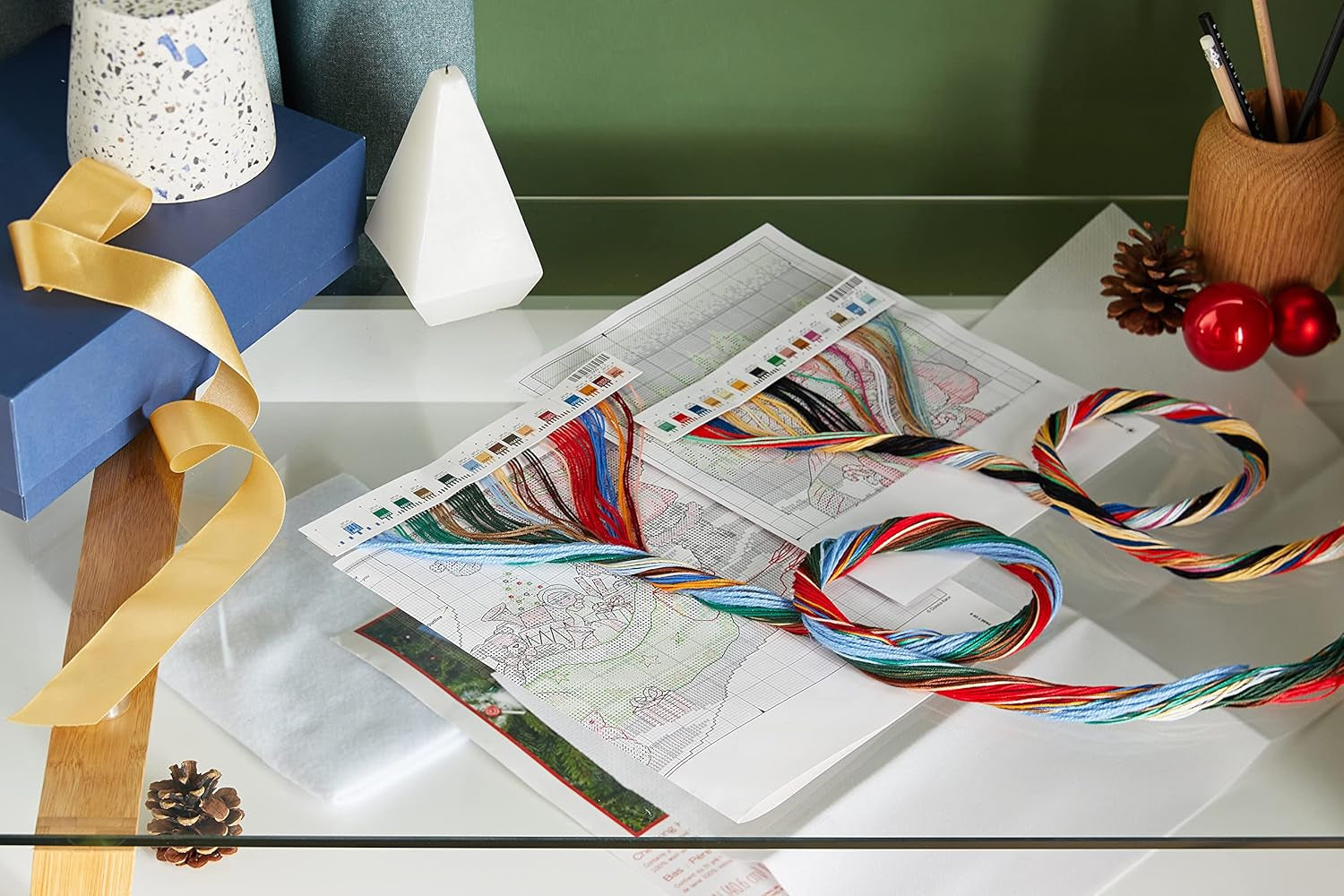 Counted Cross Stitch ''Checking His List'' Personalized Christmas Stocking Kit, 14 Count White Aida, 16''