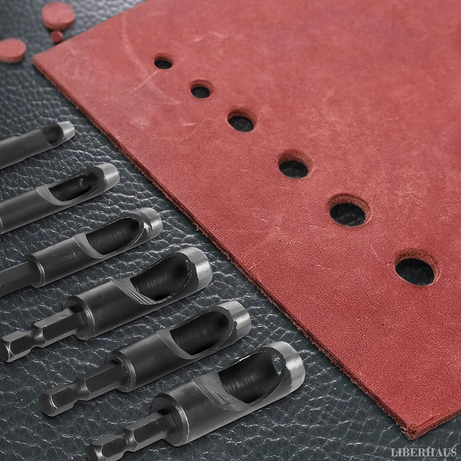 6Pcs Leather Hole Punch Tool - Hollow Punch Set Hex Shank Drill Bits Flexible Drill Bit Extension Hex Shank Drill Bit Set 3/16" 1/4" 5/16" 3/8" 7/16" 1/2" Non-Slip Fit Leather Hole Punches Set