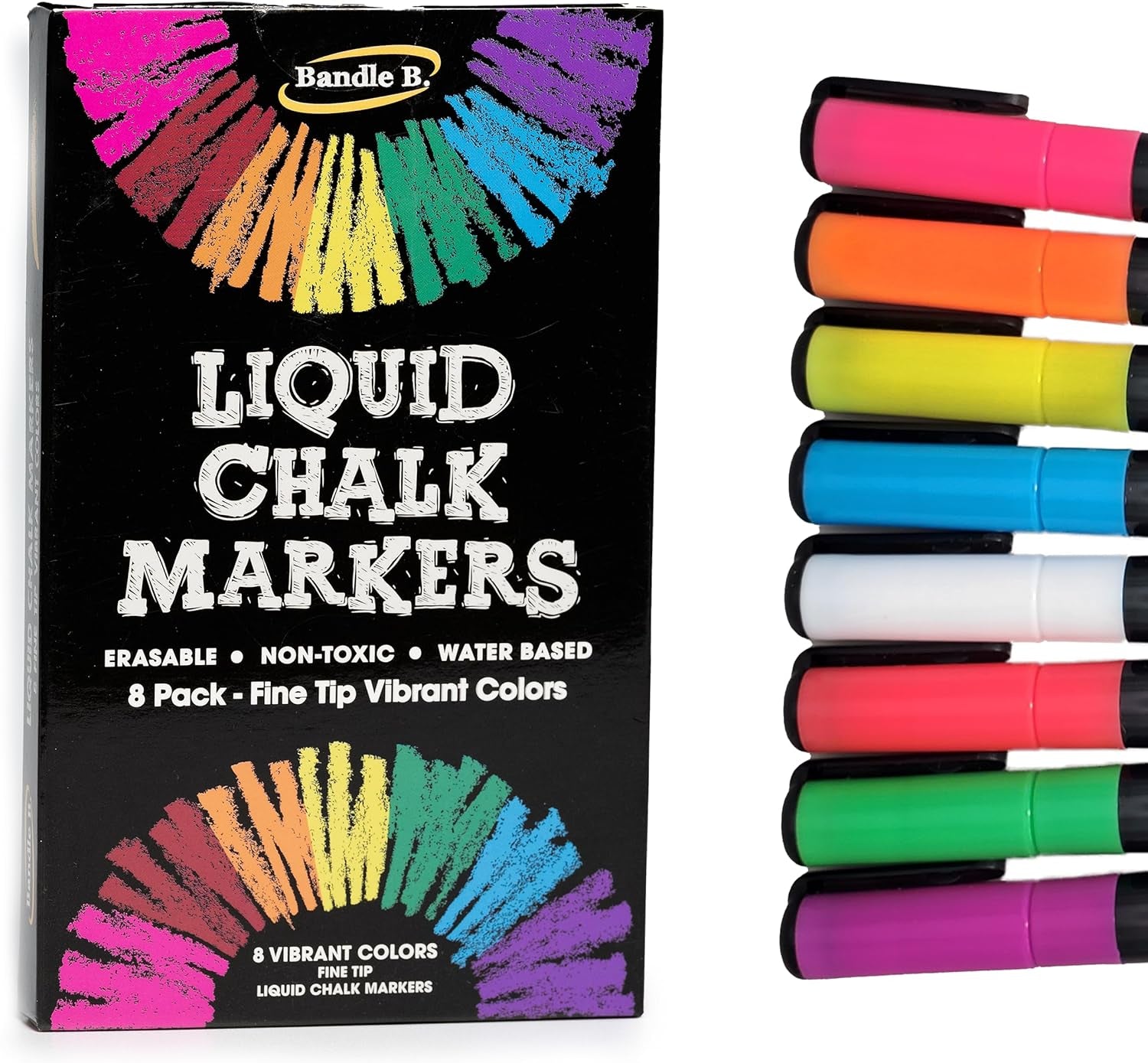 Chalk Markers - 8 Vibrant, Erasable, Non-Toxic, Water-Based, Reversible Tips, for Kids &amp; Adults for Glass or Chalkboard Markers for Businesses, Restaurants, Liquid Chalk Markers (Vibrant 6Mm)