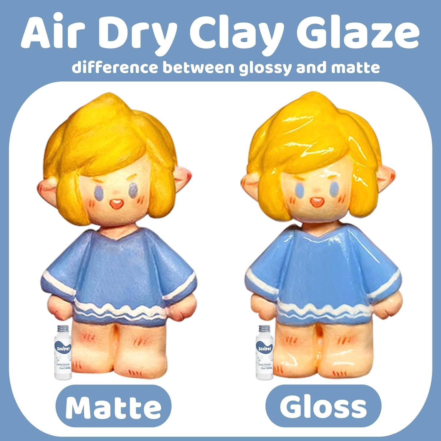 Clay Varnish for Air Drying Clay, 100ML Gloss Finish Air Dry Clay Glaze, High Gloss &amp; Water Proof, and Scratch Resistant, Design for Air Dry Clay Pottery (Gloss Varnish)