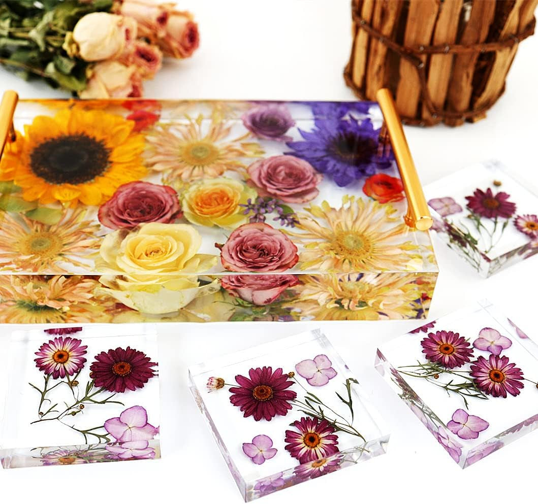 Large Silicone Tray Molds for Resin, 13.5"X9.5" Deep Rectangle Epoxy Tray Molds and 4Pcs Square Coaster Molds for Resin Table Mold Casting, Resin Tray Kit for DIY Art Home Decoration