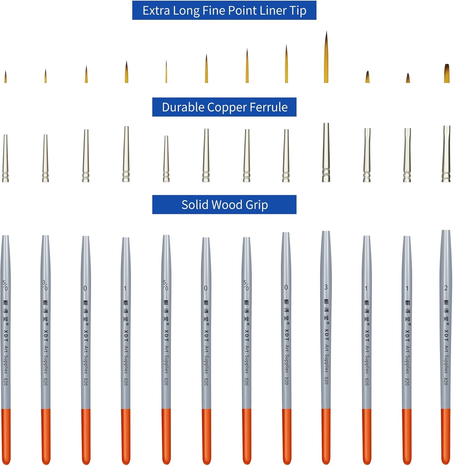 XDT#820 Detail Paint Brush 12 Piece Set for Acrylic Painting, Miniature Paint Brushes for Model Craft and Body Painting, Acrylic Oil Watercolor
