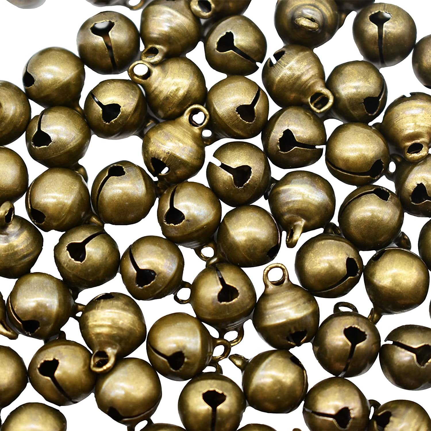 100PCS Small Jingle Bell 1/2 Inches Vintage Bronze Mini 10Mm Alloy Beads DIY for Jewelry Findings Sewing Wedding Doors Crafts