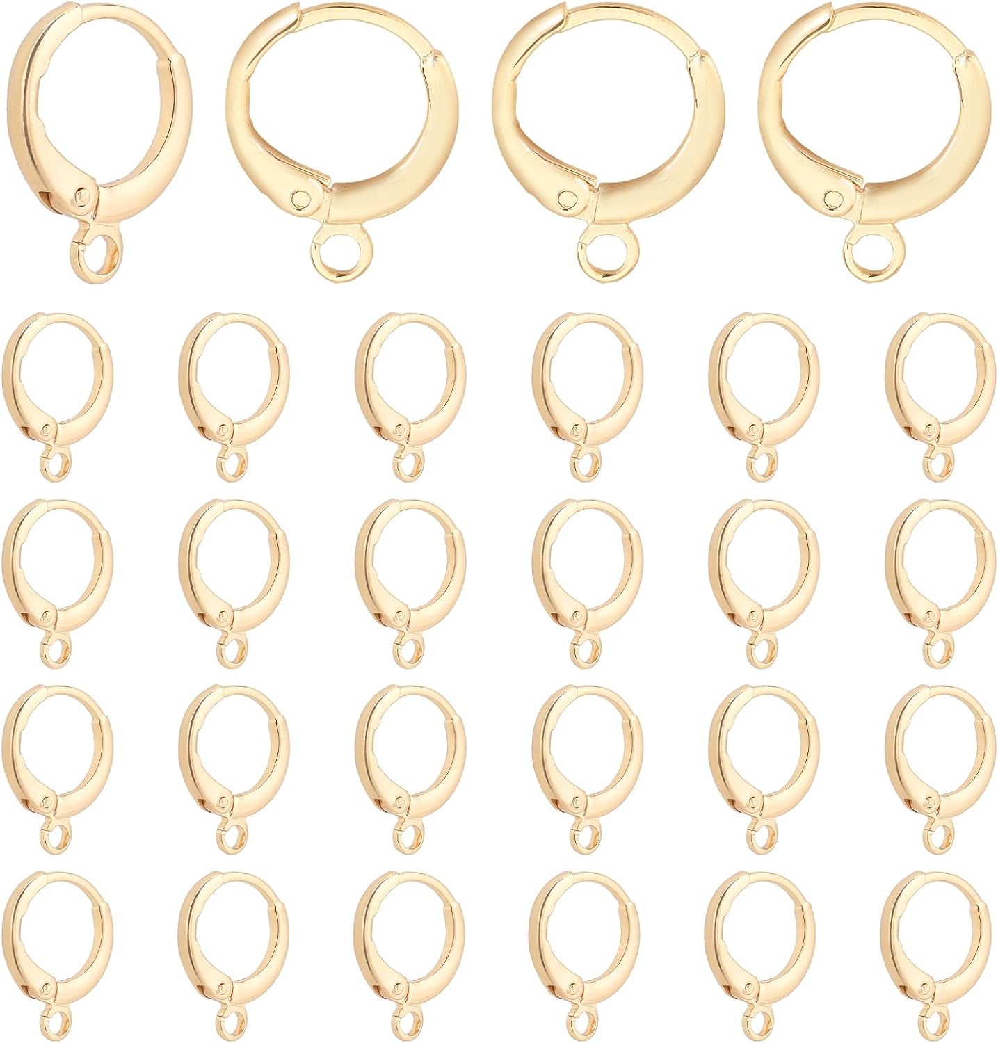 18K Gold Plated Huggie Hoop Earrings, 12Pcs Brass Stud Earring Findings Small Gold Hoop Jewelry Earrings Hooks with Loop for Women DIY Earring Crafts Making, Hole 1~2Mm