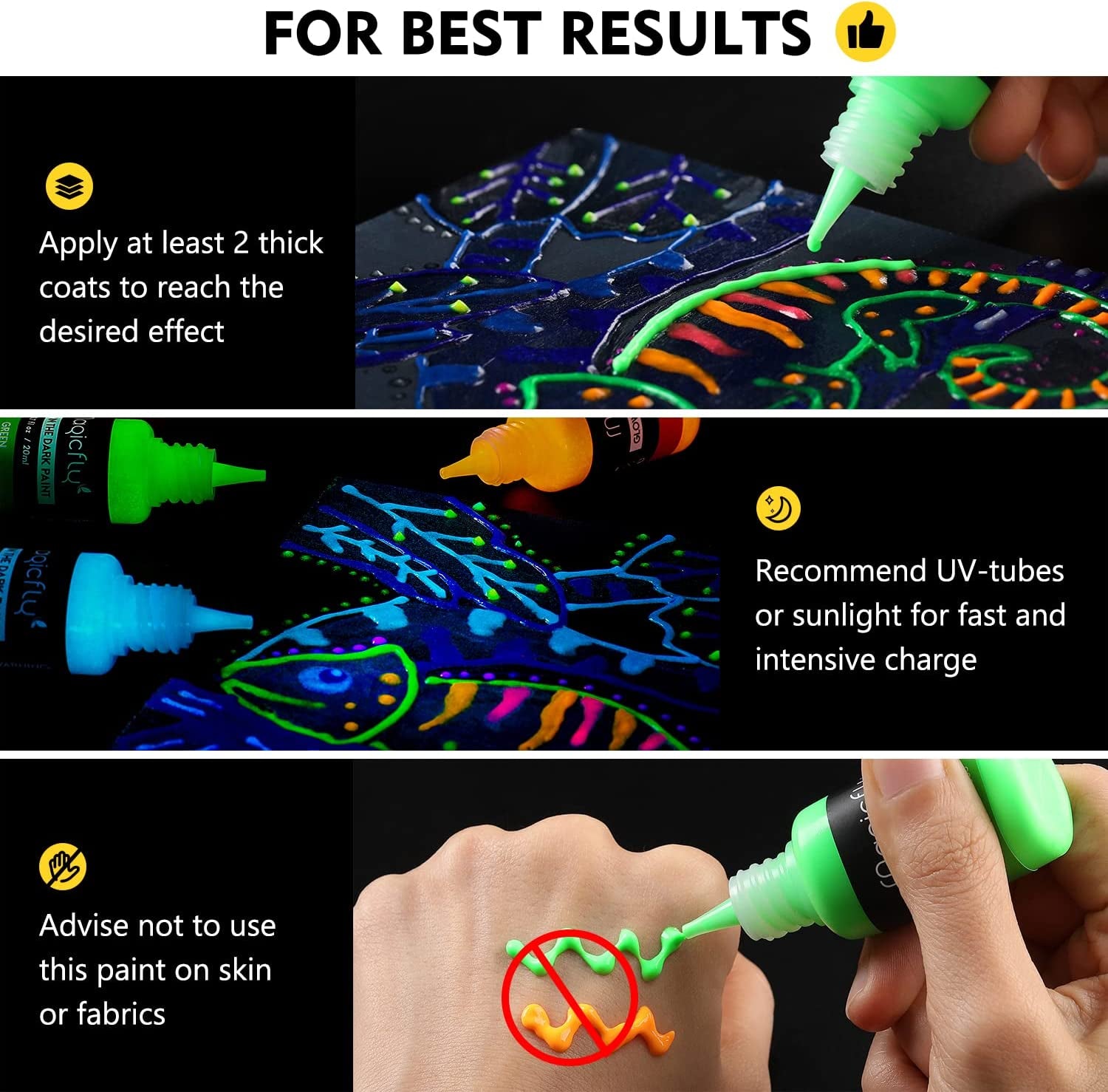 Acrylic Glow in the Dark Paint, 10 Bright Colours Liquid Luminous Paint, Neon Paints Glow in Dark for Painting, Halloween Decoration, DIY Crafts, 20 Ml Each