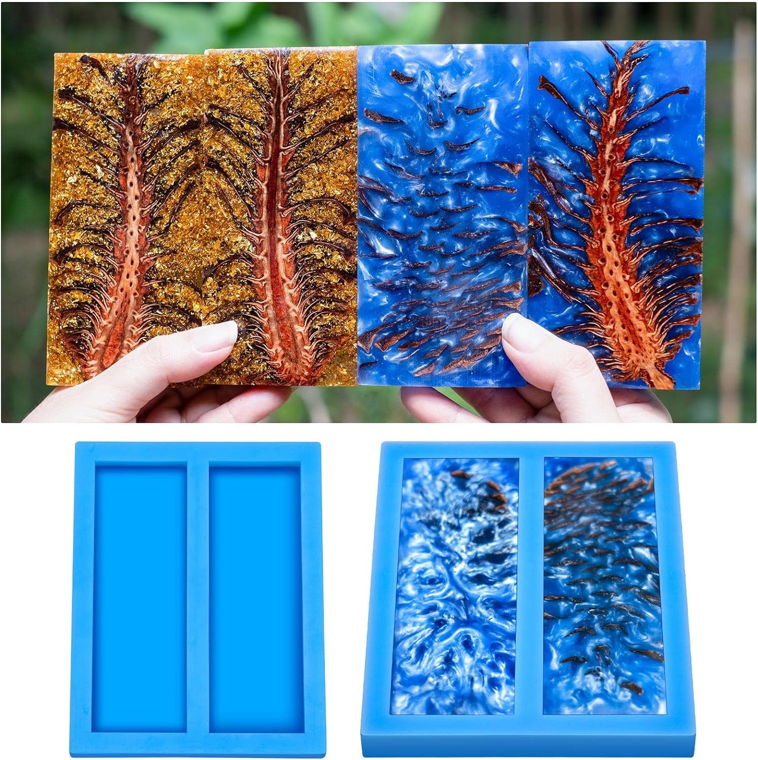 Double Cavity Silicone Knife Scale Mold Casting Resin Knife Mold for Bottle Stopper DIY Craft Making Supplies, 0.4 X 2 X 6 Inches, Blue (2)