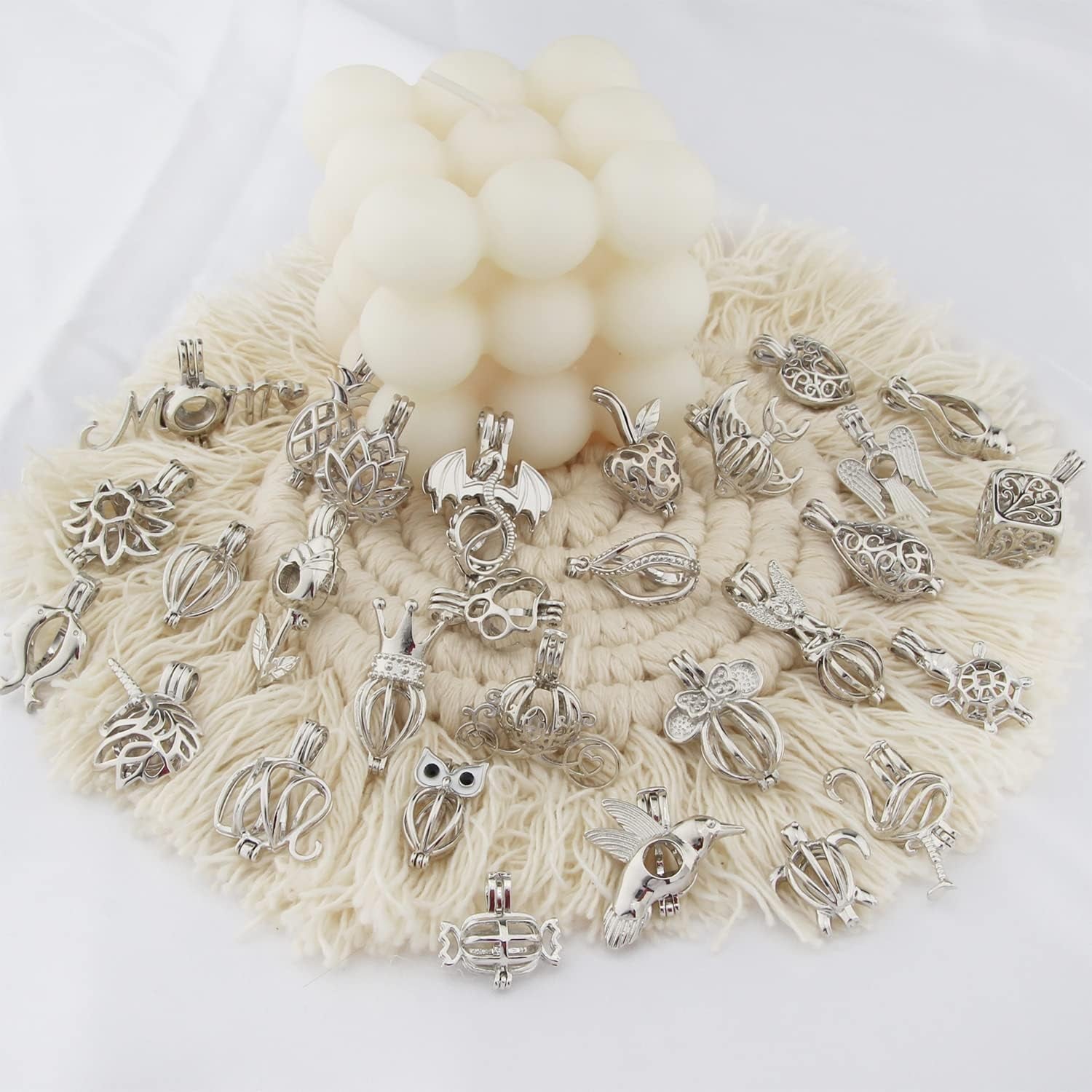 Pearl Bead Cages Pendants Necklace Charms for Adults Women DIY Jewelry Making Aromatherapy Diffuser Necklace Lockets Metal Charms for Crafts