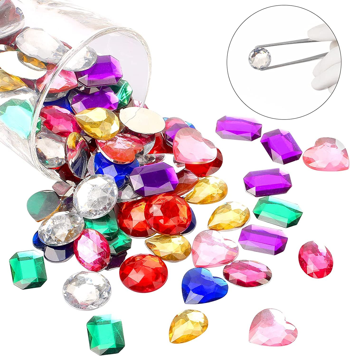 1" Jewels for Crafting Assorted Colorful Flat Back Heart Shaped Jewel Gems Acrylic Rhinestones for Crafts, Manualidades Accesorios Decoraciones Costume Making Cosplay Jewels for Embelishments 120 Pack