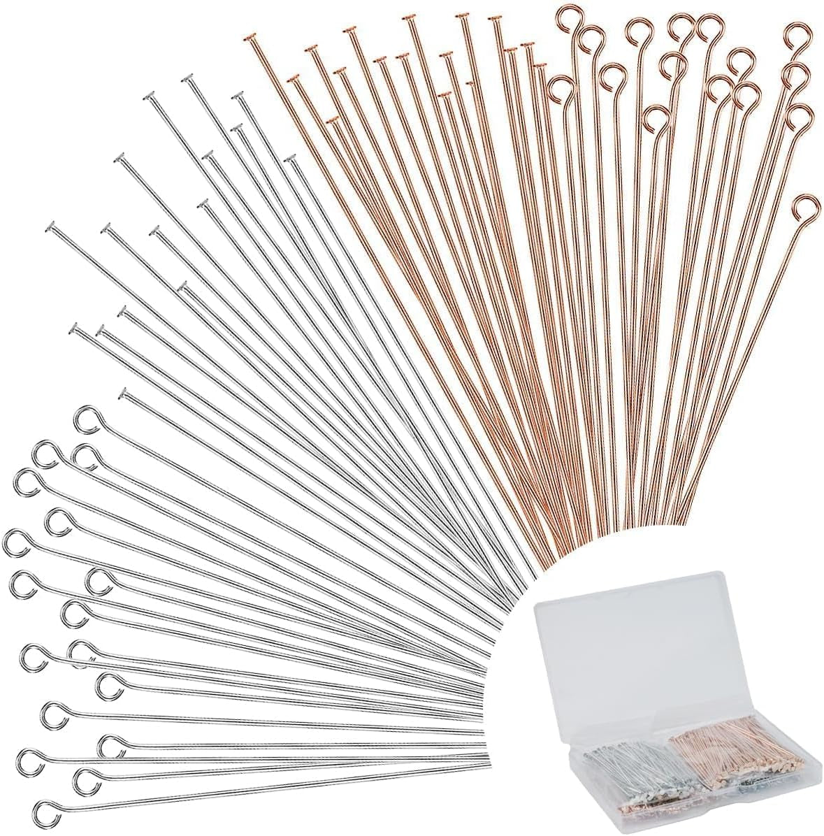 600 Pieces 2 Inch Flat Head Pins Eye Pins for Jewelry Making DIY, Straight Head Eye Pins Gold and Sliver Jewelry Making Pin Metal End Headpins for Craft Earring Bracelet Necklace Pendant Supplies