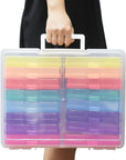 Colorful Plastic Photo Storage Box with Handle,16 Inner 4''×6''Photo Cases and Craft Keeper for Photos, Pictures, Garden Seed, Sewing Supplies