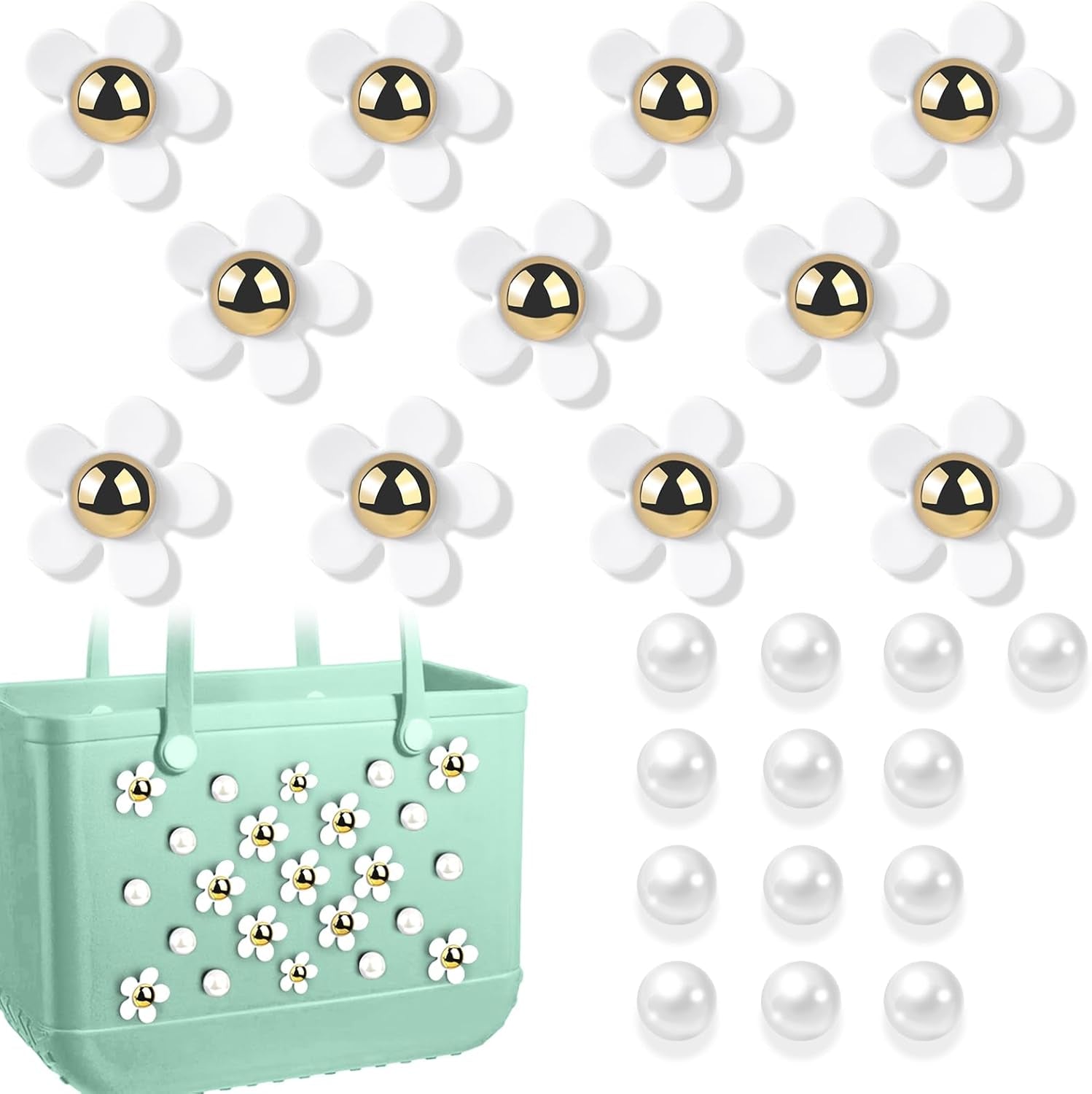 25PCS Flower Charms for Bogg Bag Accessories, Decoration Accessories for Bogg Bag Original All Models, Charms Compatible with Simply Southern Totes, Insert for Beach Tote Bag (A)